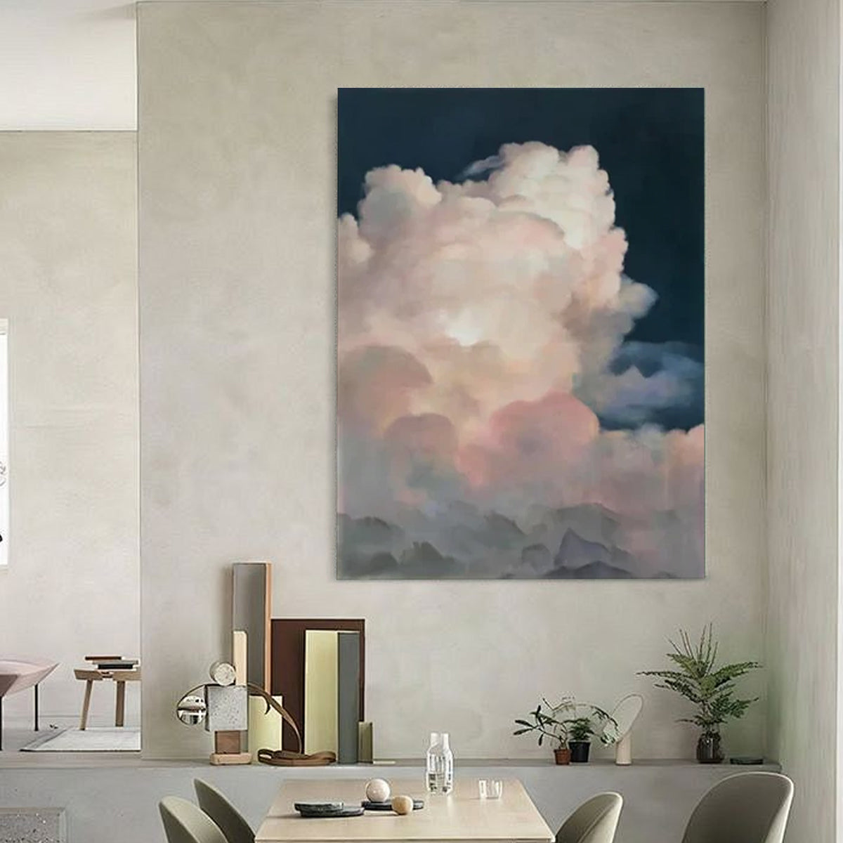 Sky-themed oil painting wall mural, hand-painted abstract artwork SP#001