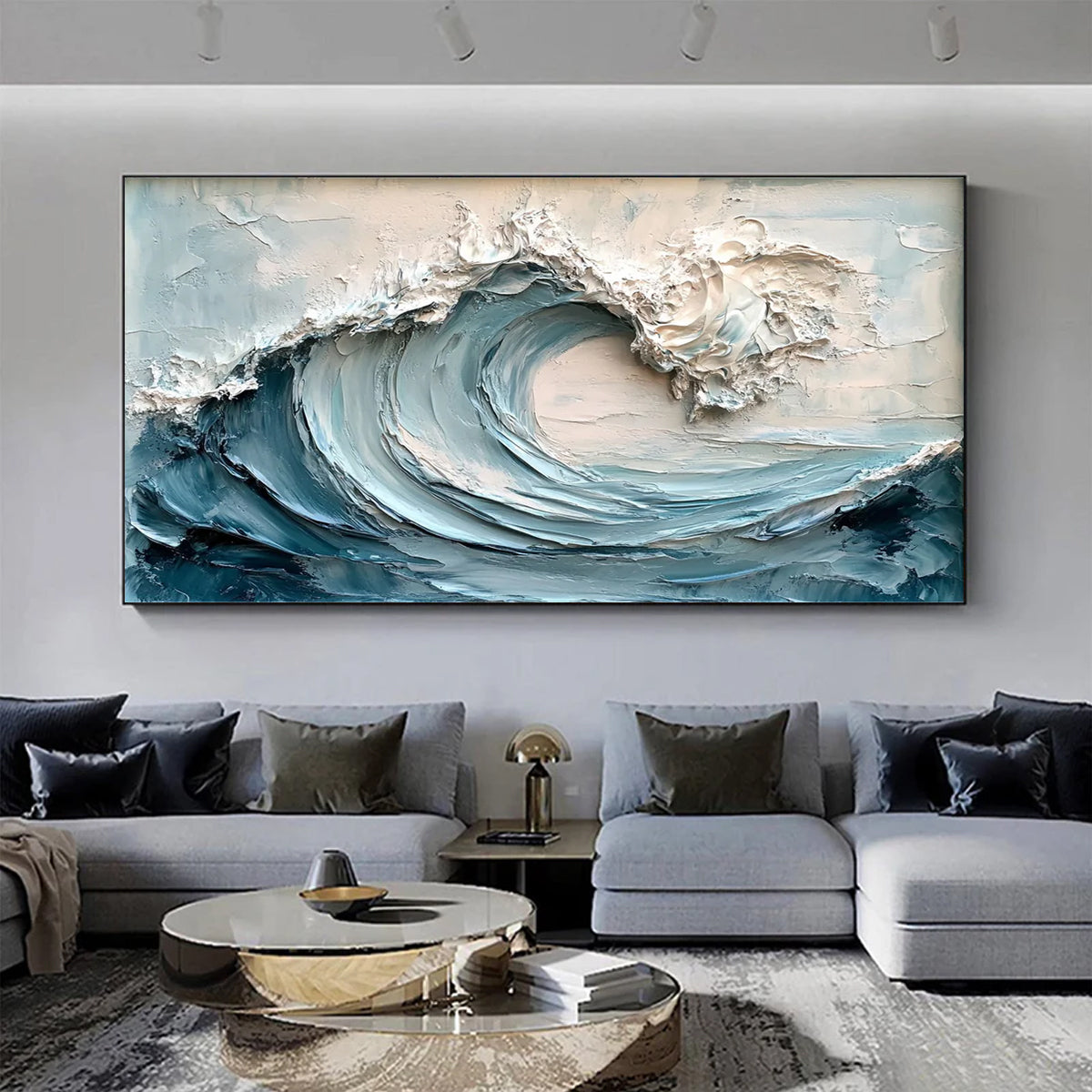 Ocean-themed oil painting wall decoration, hand-painted abstract artwork OP#010