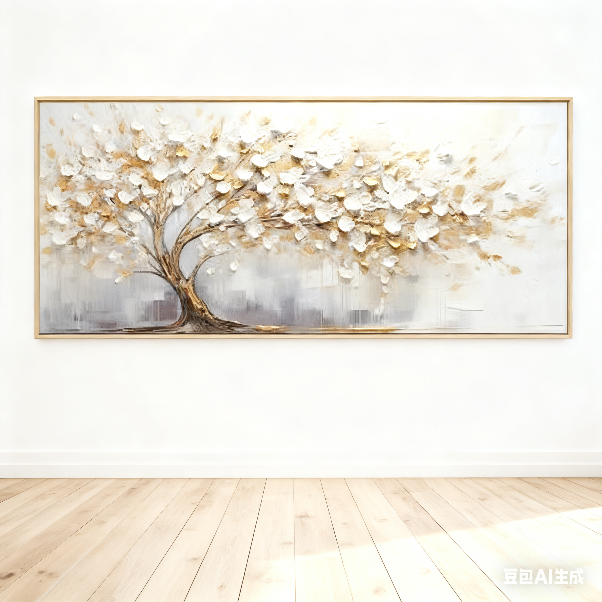 Golden Harmony Textured Tree Canvas for Elegant Bedroom Decor #FT 042