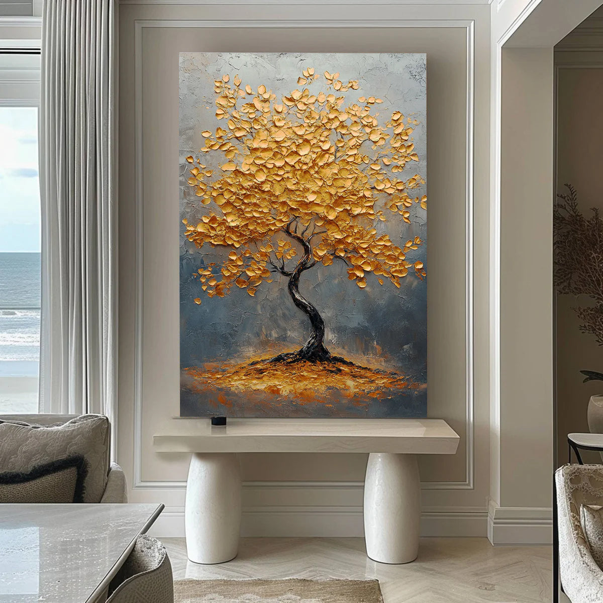 Flower and tree oil painting wall mural, hand-painted abstract artwork FP#004