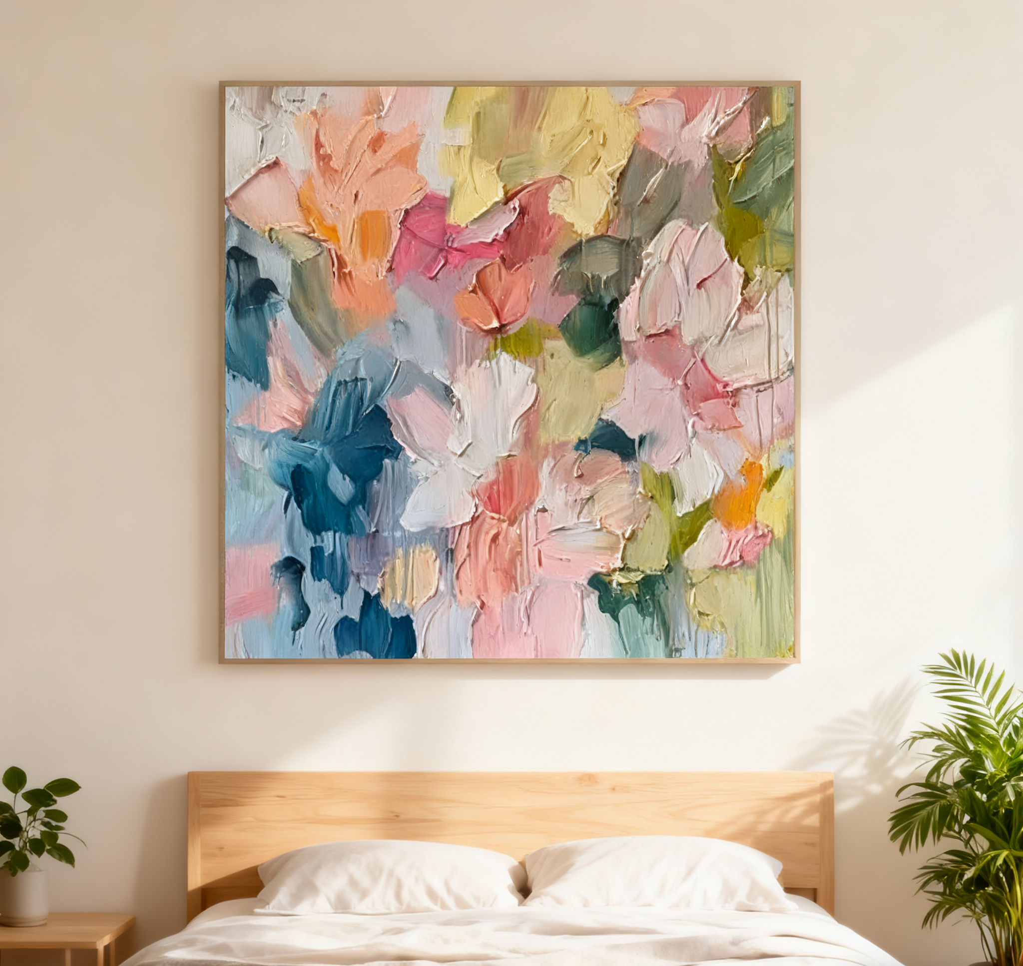 Blossoming Pink Peonies Canvas Art Impressionist Floral Wall Decor #FT 028