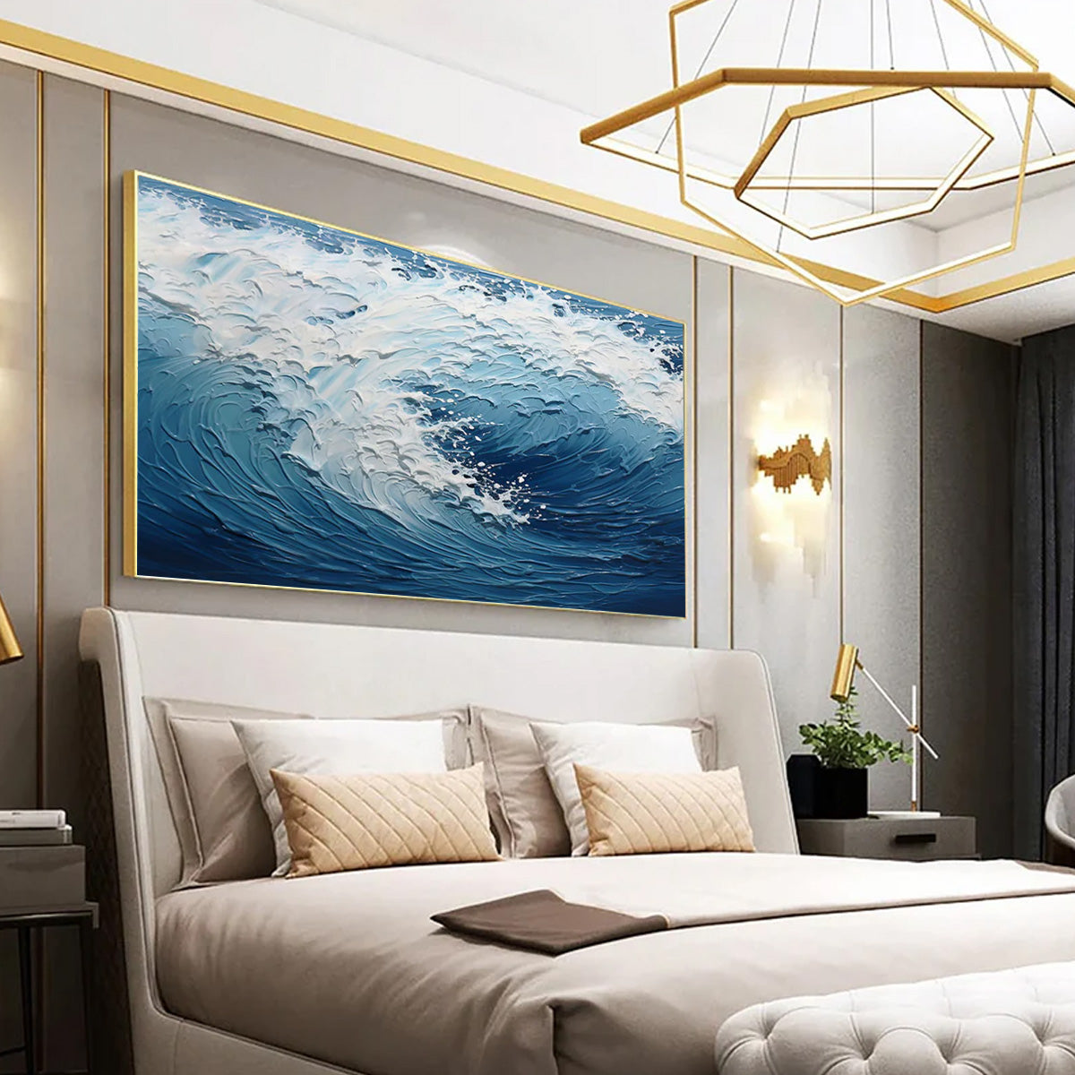 Ocean-themed oil painting wall decoration, hand-painted abstract artwork OP#003