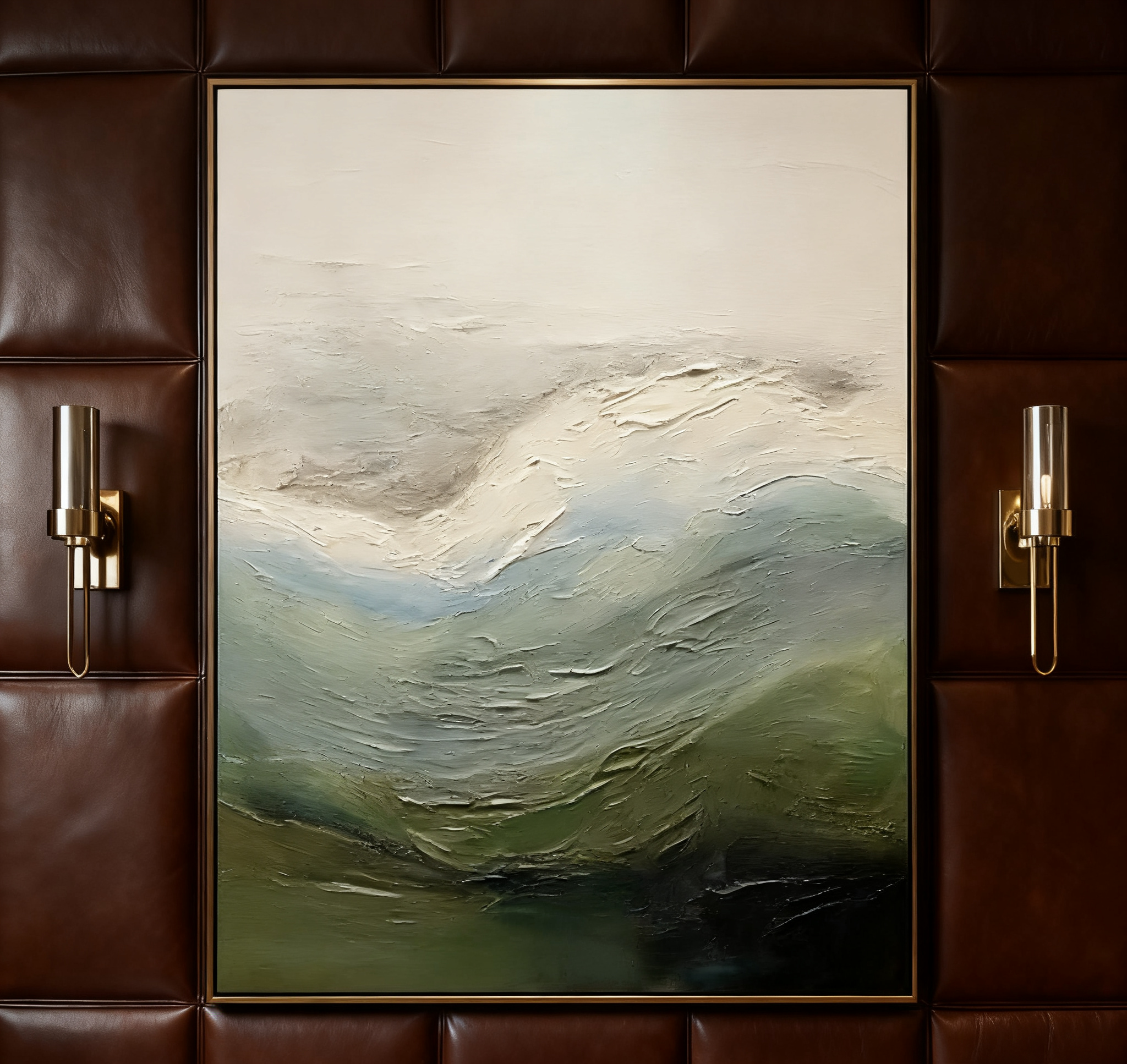 Contemporary Abstract Painting with Textured Hills and Soft Sky #BGA 252