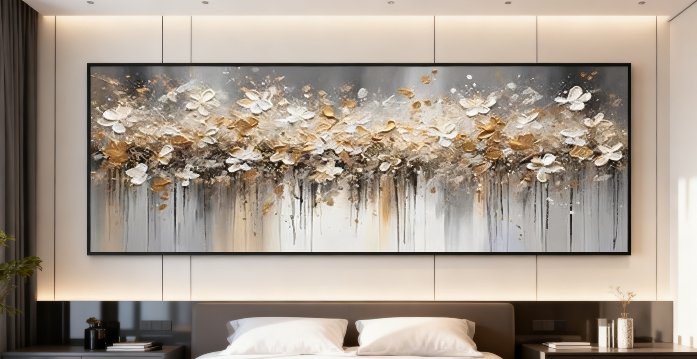 Modern Abstract Floral Wall Art with Golden Highlights #BGA 011