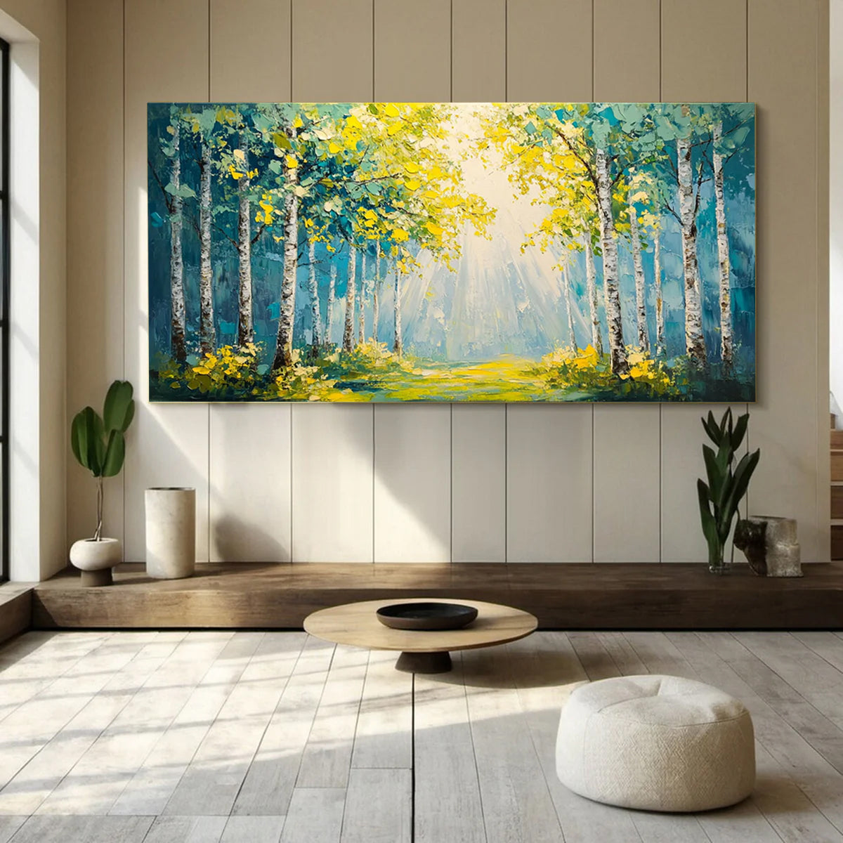 Flower and tree oil painting wall mural, hand-painted abstract artwork FP#002