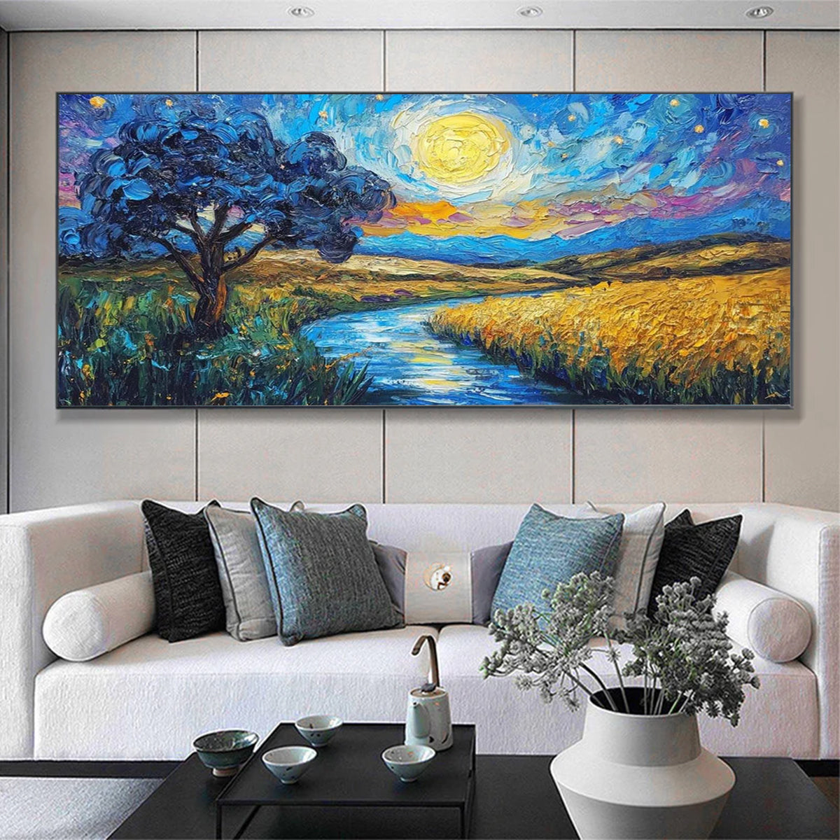Flower and tree oil painting wall mural, hand-painted abstract artwork FP#003