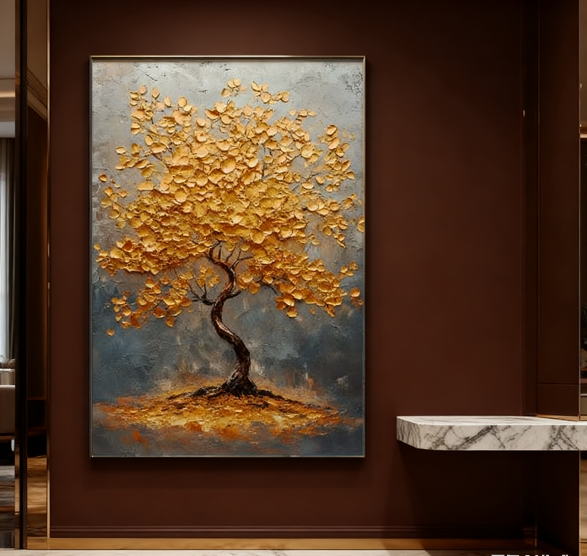 Golden Tree of Tranquility Canvas Art Luxurious Wall Decor #FT 061
