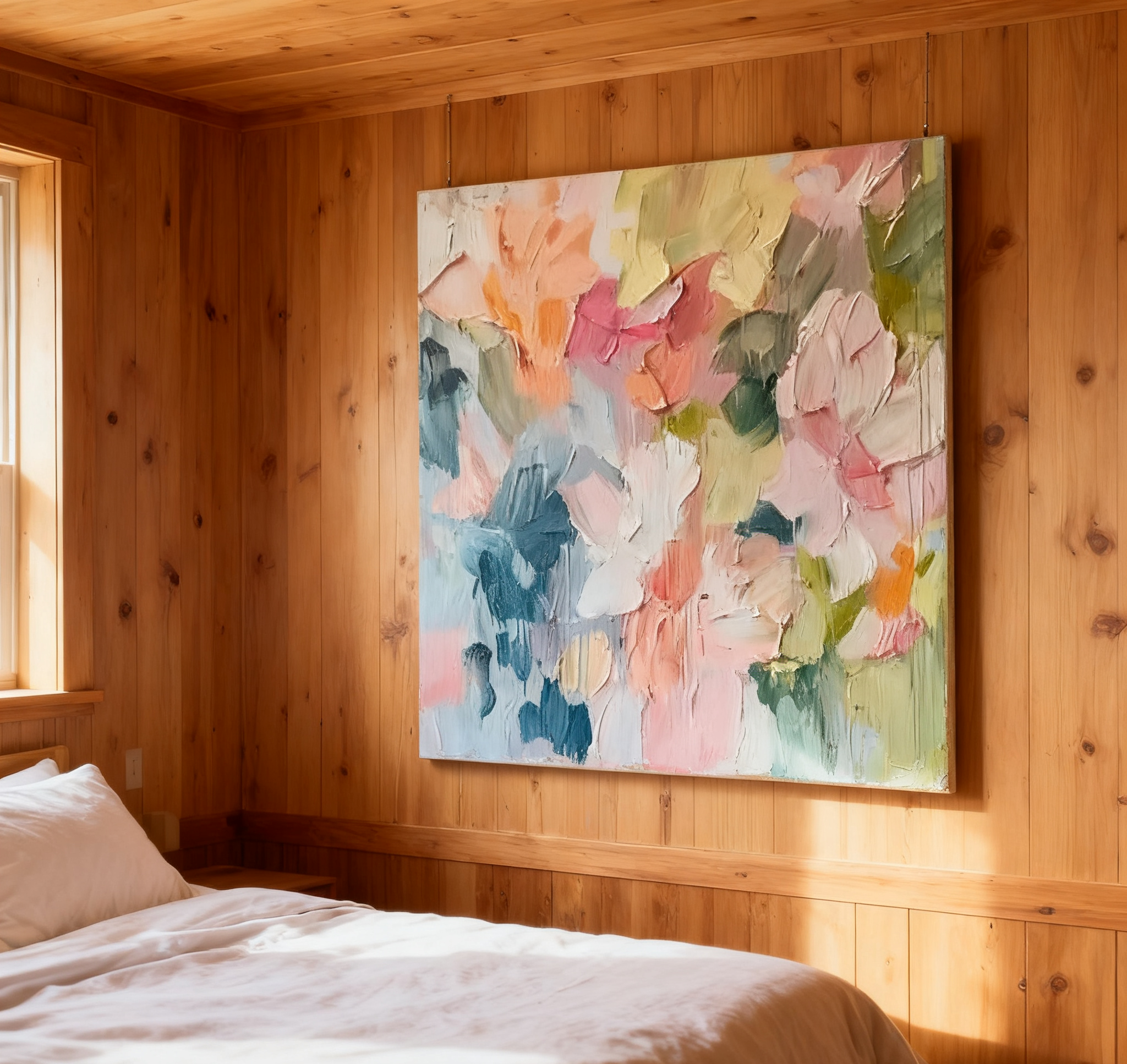 Blossoming Pink Peonies Canvas Art Impressionist Floral Wall Decor #FT 028