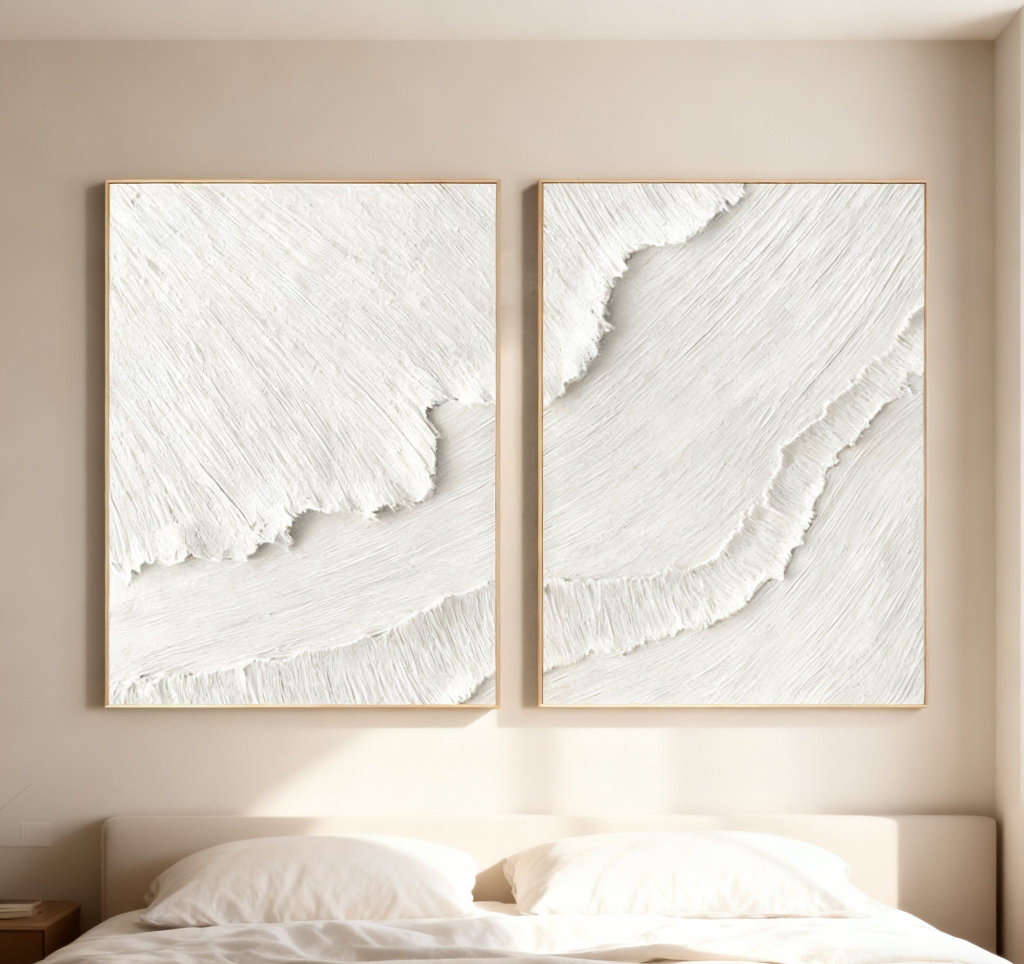 White Plaster 3D Textured Minimalist Abstract Art on Canvas Handcrafted Monochrome Wall Decor SET OF 2 #CXA 015