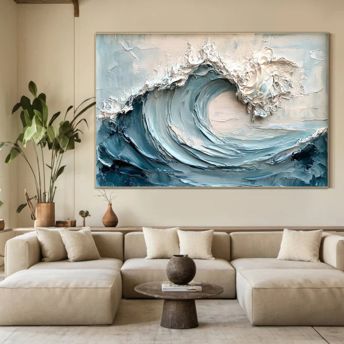 Ocean-themed oil painting wall decoration, hand-painted abstract artwork OP#010