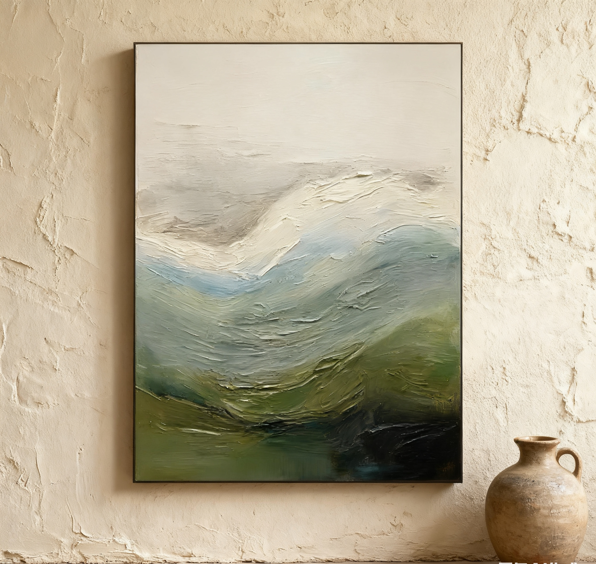 Contemporary Abstract Painting with Textured Hills and Soft Sky #BGA 252