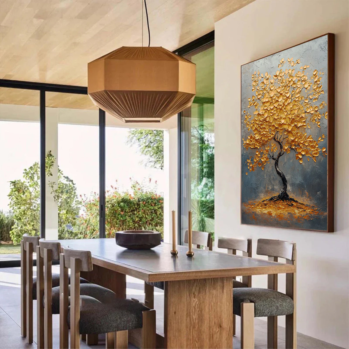 Flower and tree oil painting wall mural, hand-painted abstract artwork FP#004