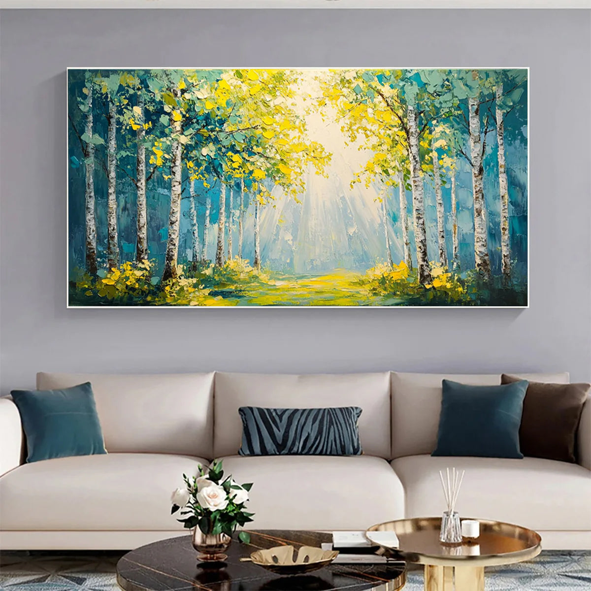 Flower and tree oil painting wall mural, hand-painted abstract artwork FP#002