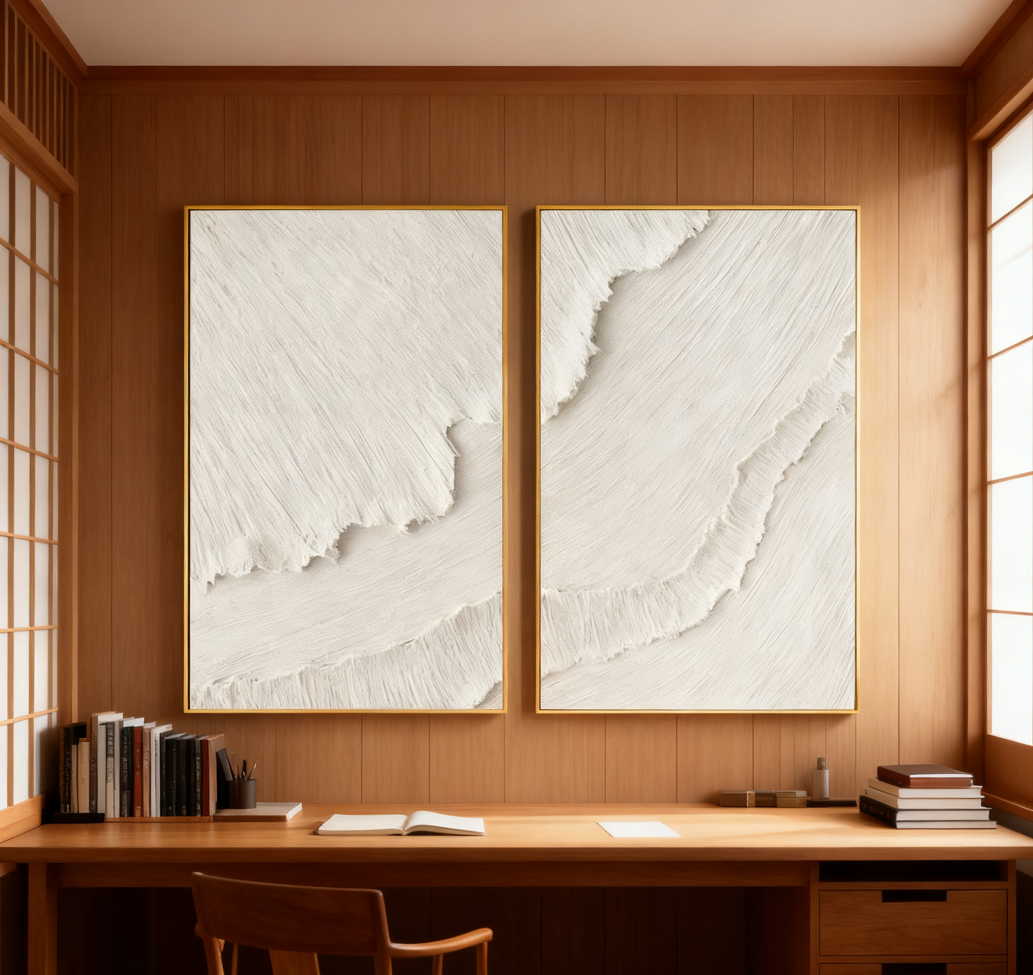 White Plaster 3D Textured Minimalist Abstract Art on Canvas Handcrafted Monochrome Wall Decor SET OF 2 #CXA 015