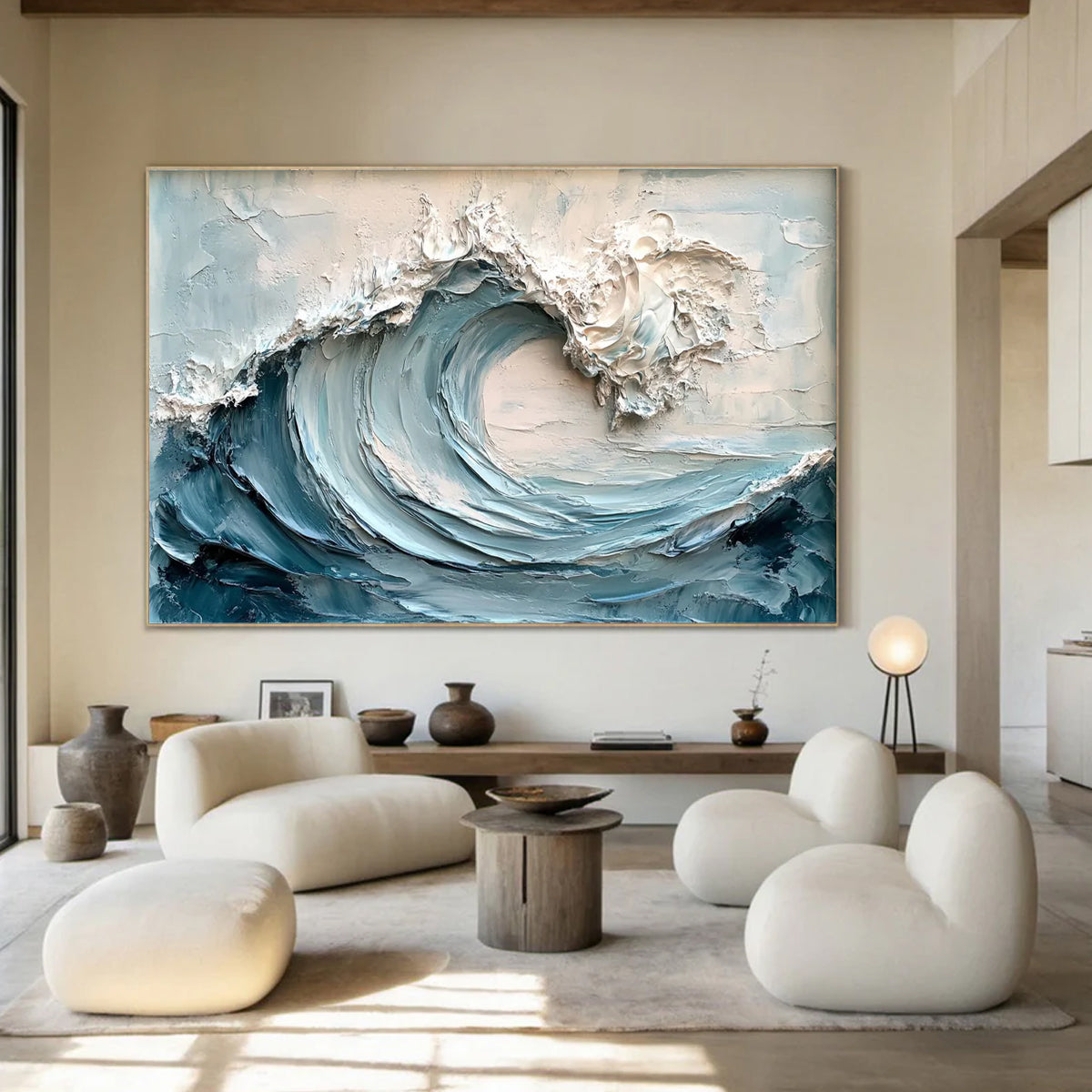 Ocean-themed oil painting wall decoration, hand-painted abstract artwork OP#010