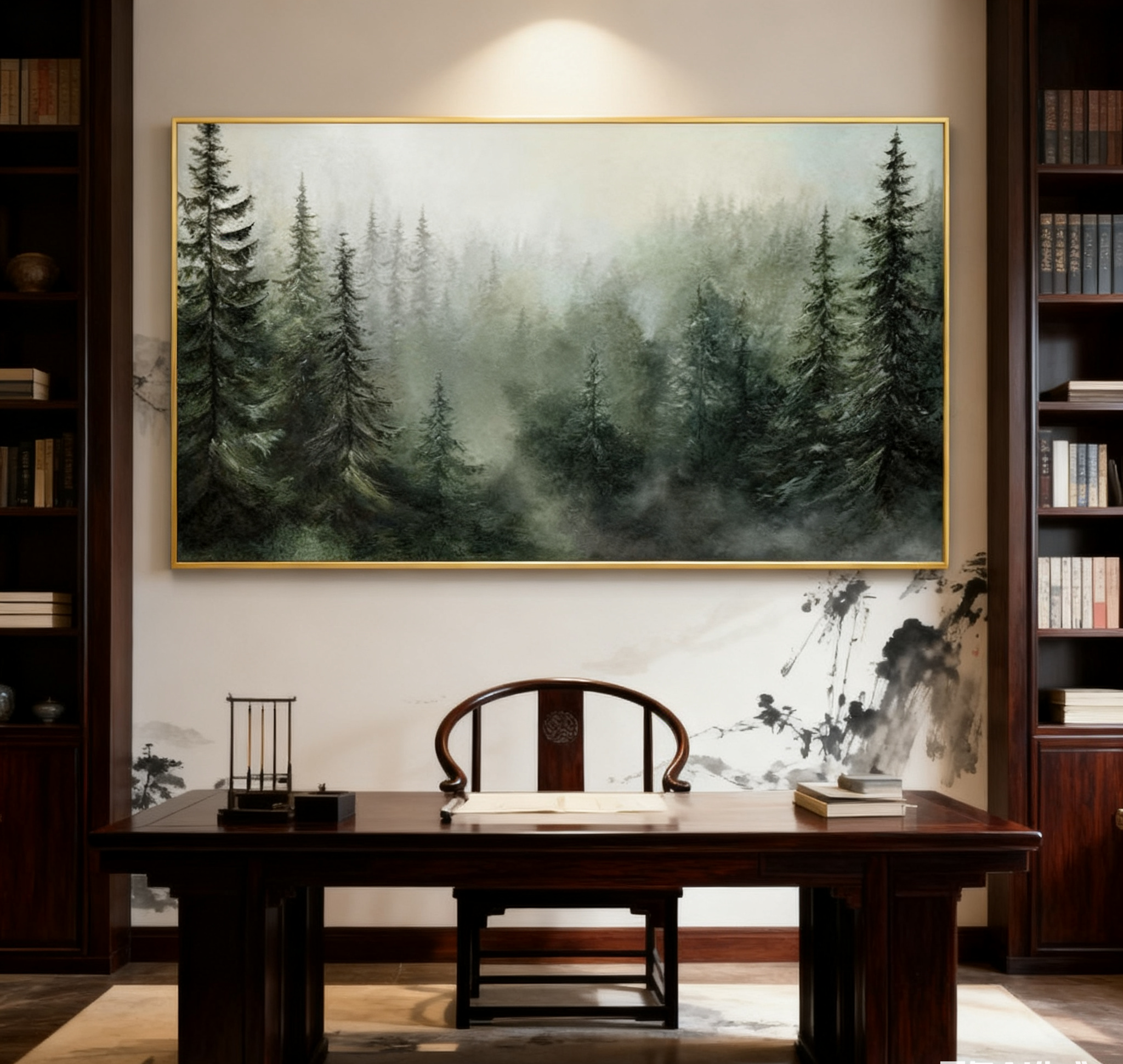 Modern Forest Wall Art Misty Pine Trees Oil Painting for Home Decor #FT 014