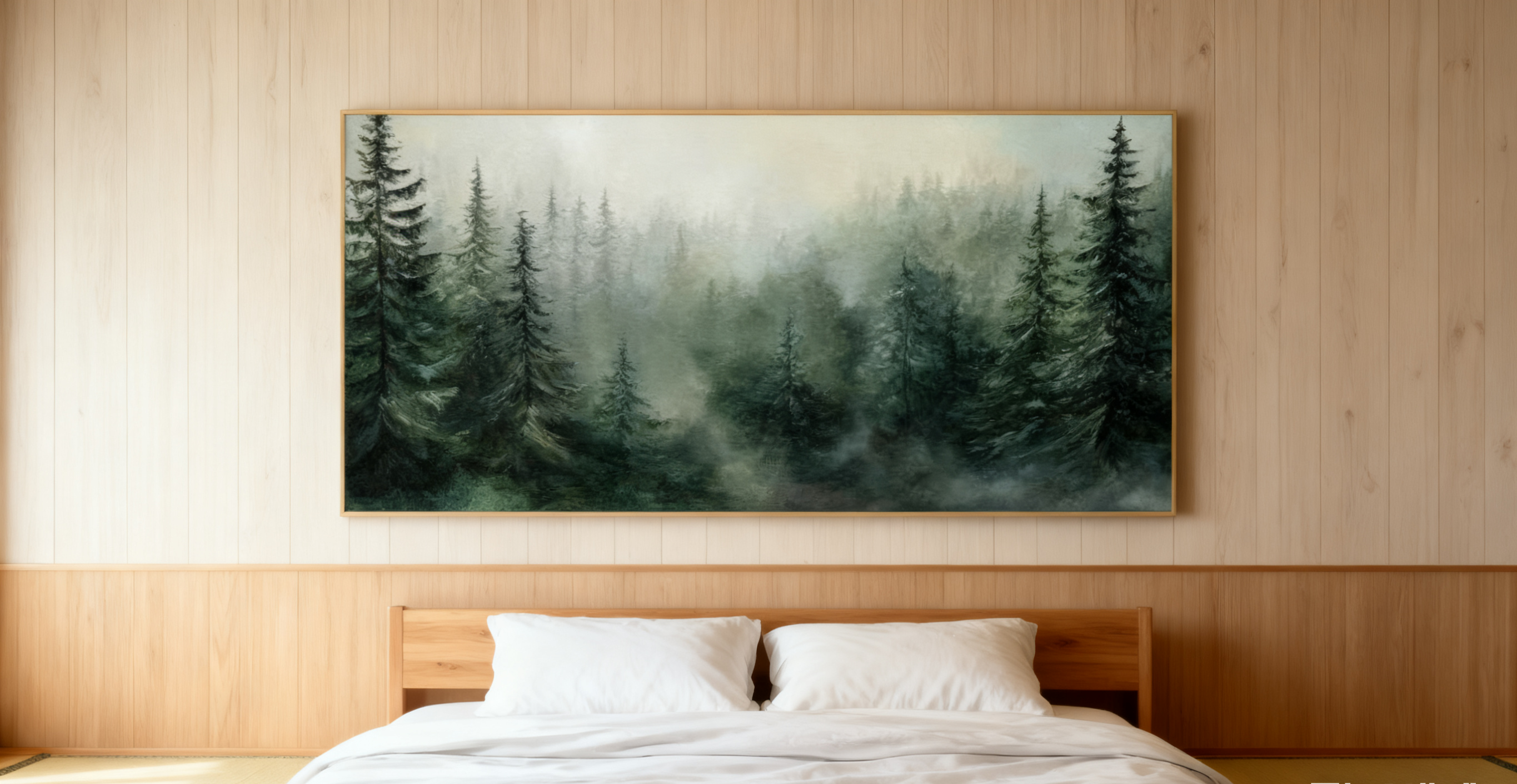 Modern Forest Wall Art Misty Pine Trees Oil Painting for Home Decor #FT 014