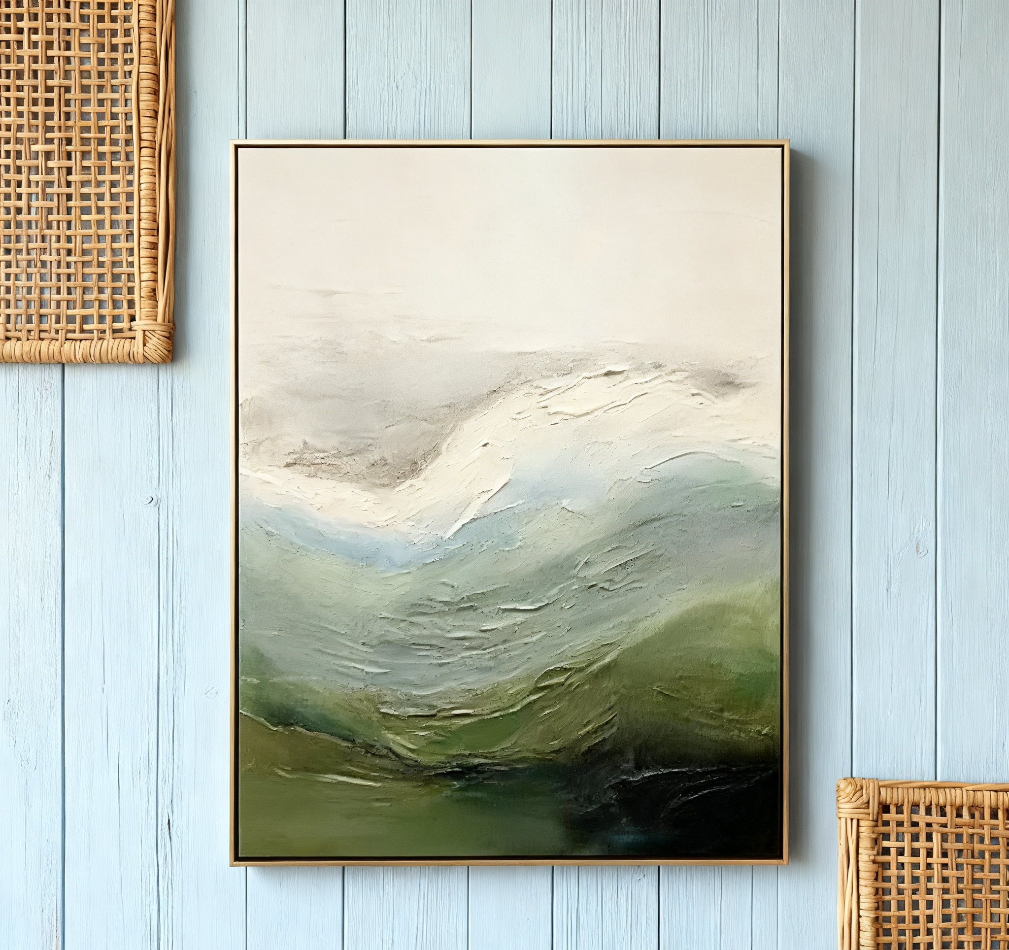 Contemporary Abstract Painting with Textured Hills and Soft Sky #BGA 252