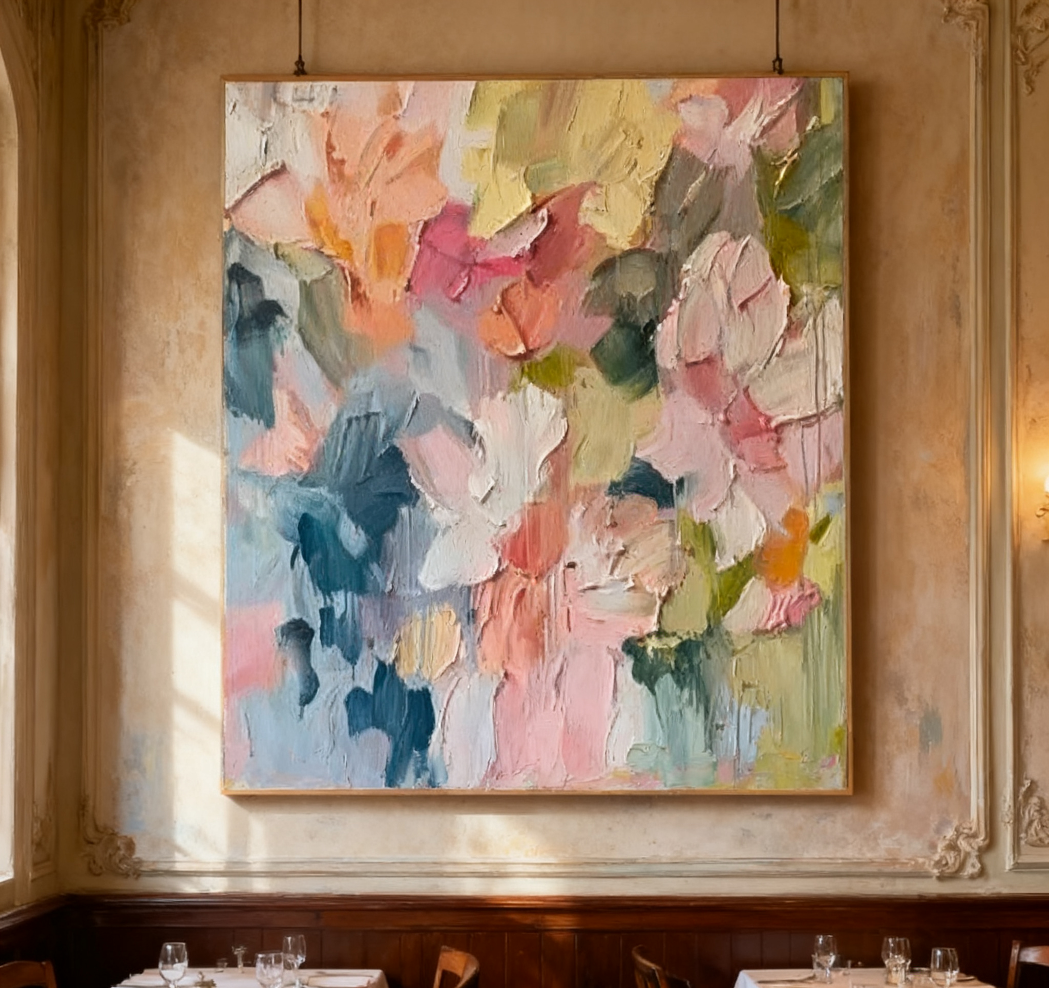 Blossoming Pink Peonies Canvas Art Impressionist Floral Wall Decor #FT 028