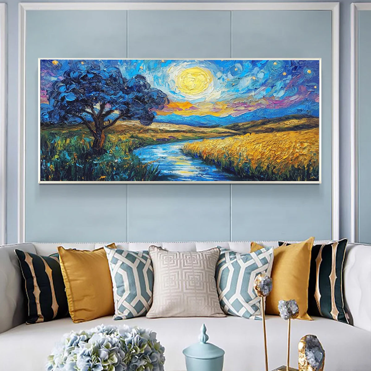 Flower and tree oil painting wall mural, hand-painted abstract artwork FP#003