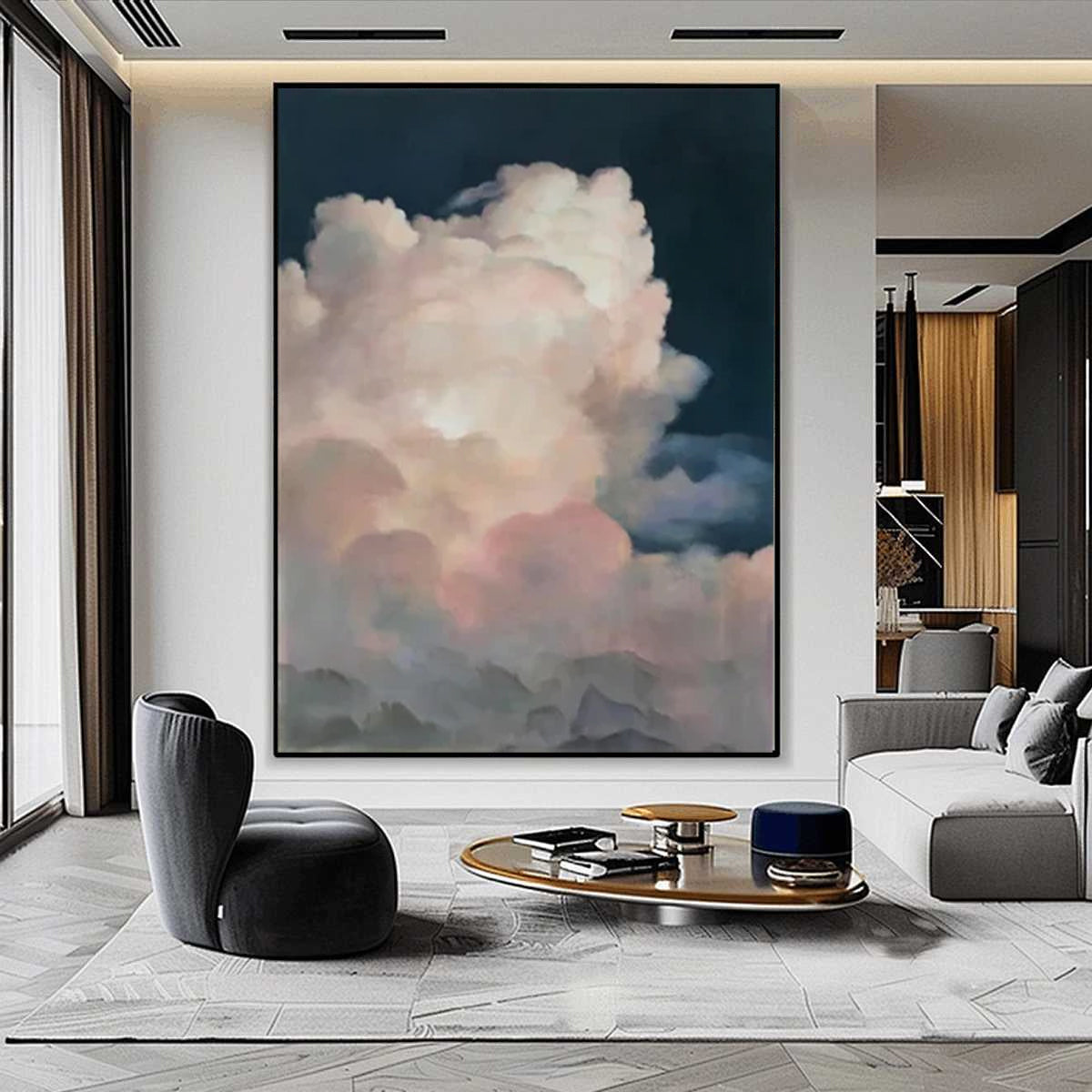 Sky-themed oil painting wall mural, hand-painted abstract artwork SP#001