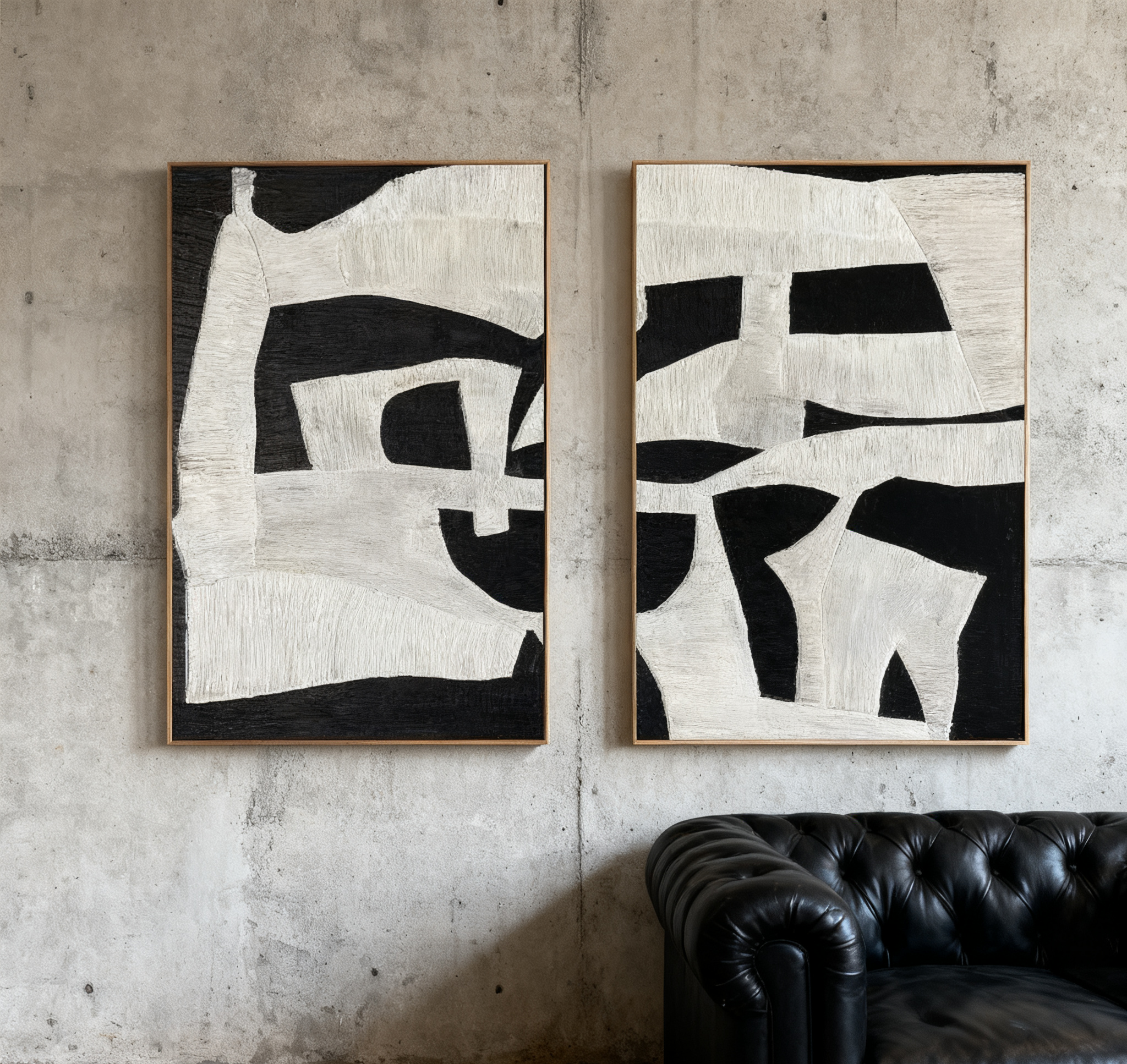 Black & White Abstract Painting SET OF 2 #AVG 012