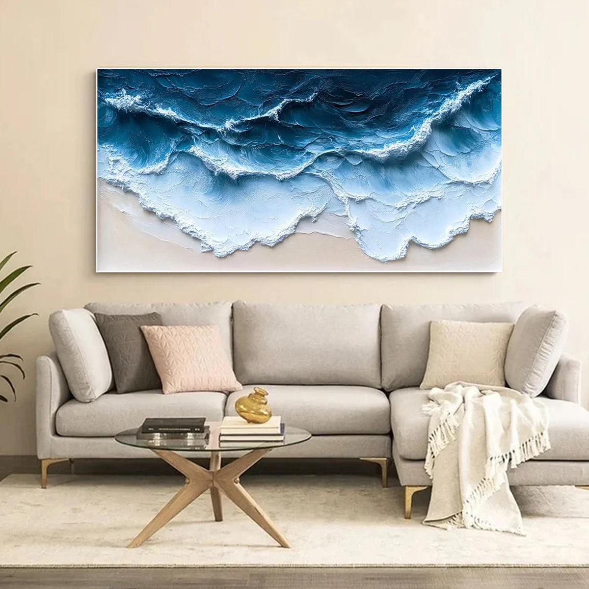 Ocean-themed oil painting wall decoration, hand-painted abstract artwork OP#011