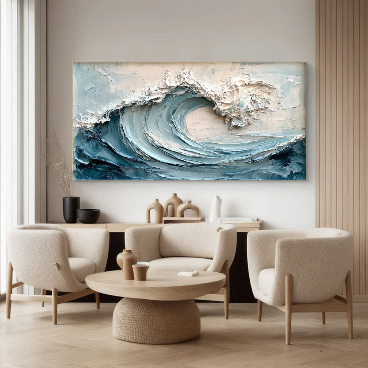 Ocean-themed oil painting wall decoration, hand-painted abstract artwork OP#010