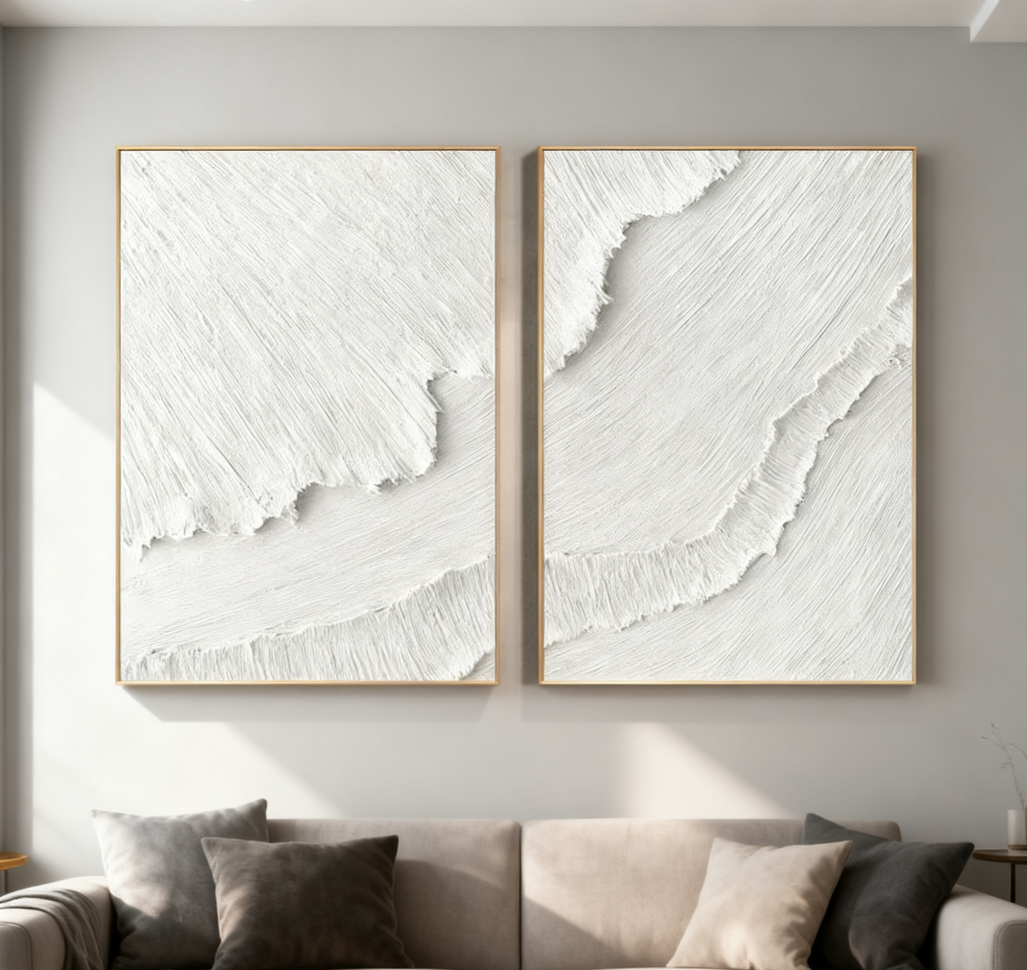 White Plaster 3D Textured Minimalist Abstract Art on Canvas Handcrafted Monochrome Wall Decor SET OF 2 #CXA 015