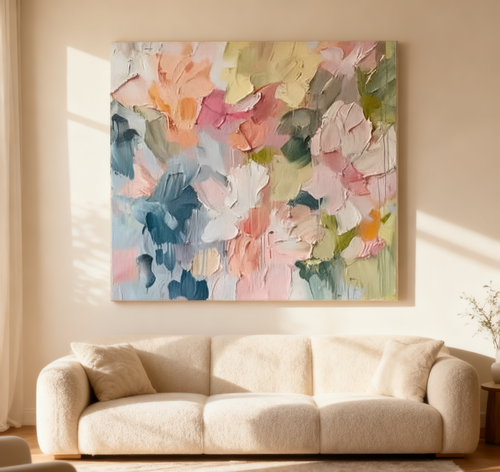 Blossoming Pink Peonies Canvas Art Impressionist Floral Wall Decor #FT 028