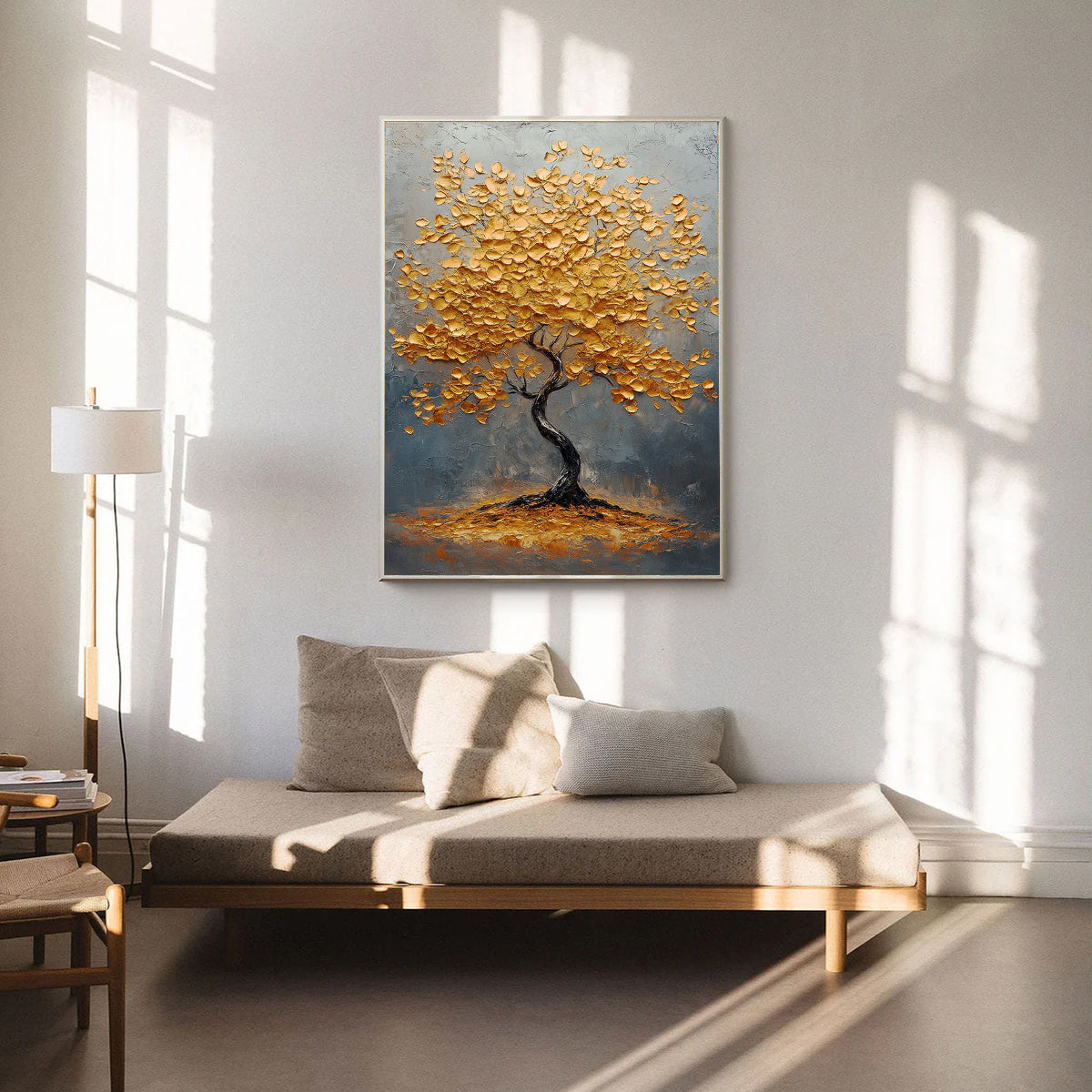 Flower and tree oil painting wall mural, hand-painted abstract artwork FP#004