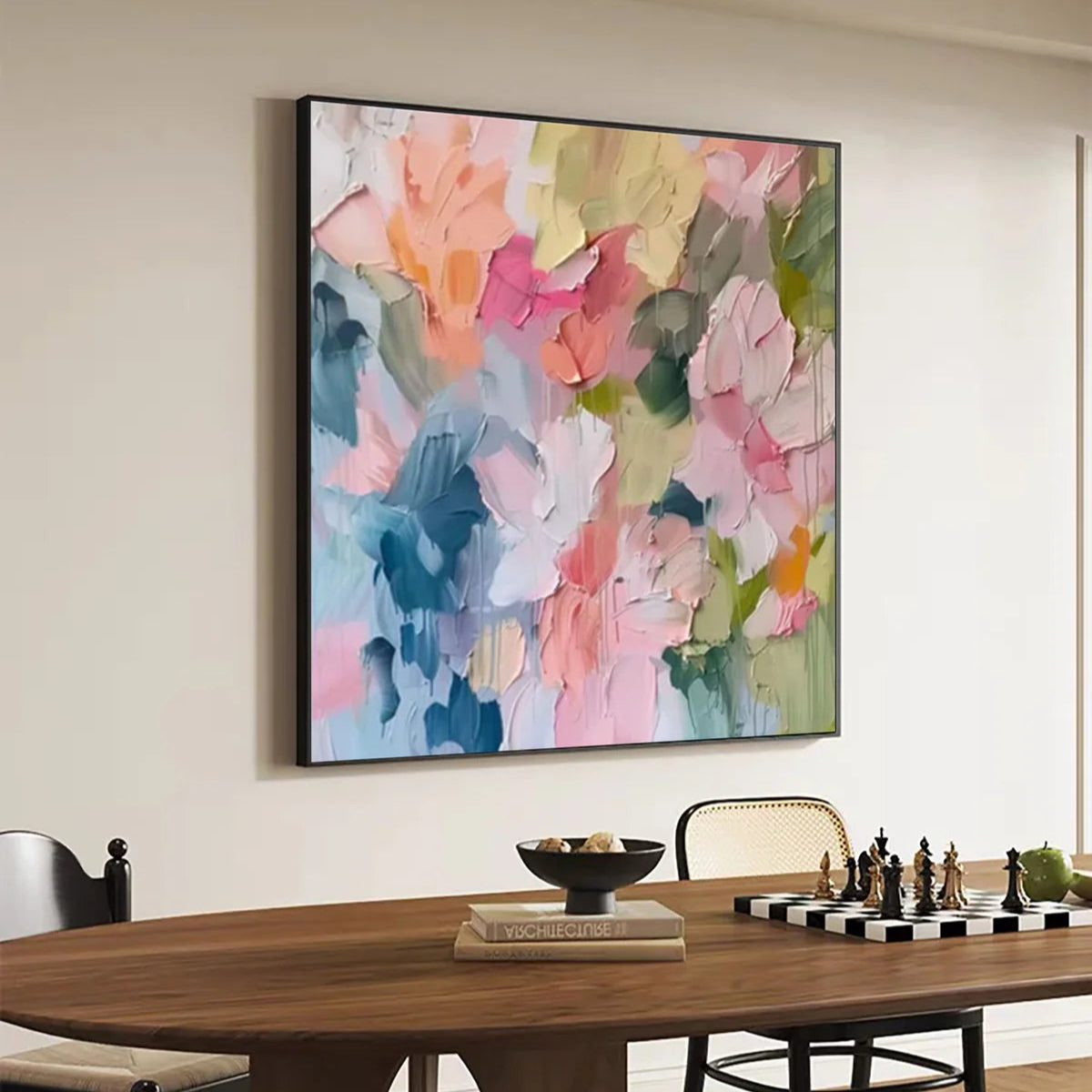 Blossoming Pink Peonies Canvas Art Impressionist Floral Wall Decor #FT 028