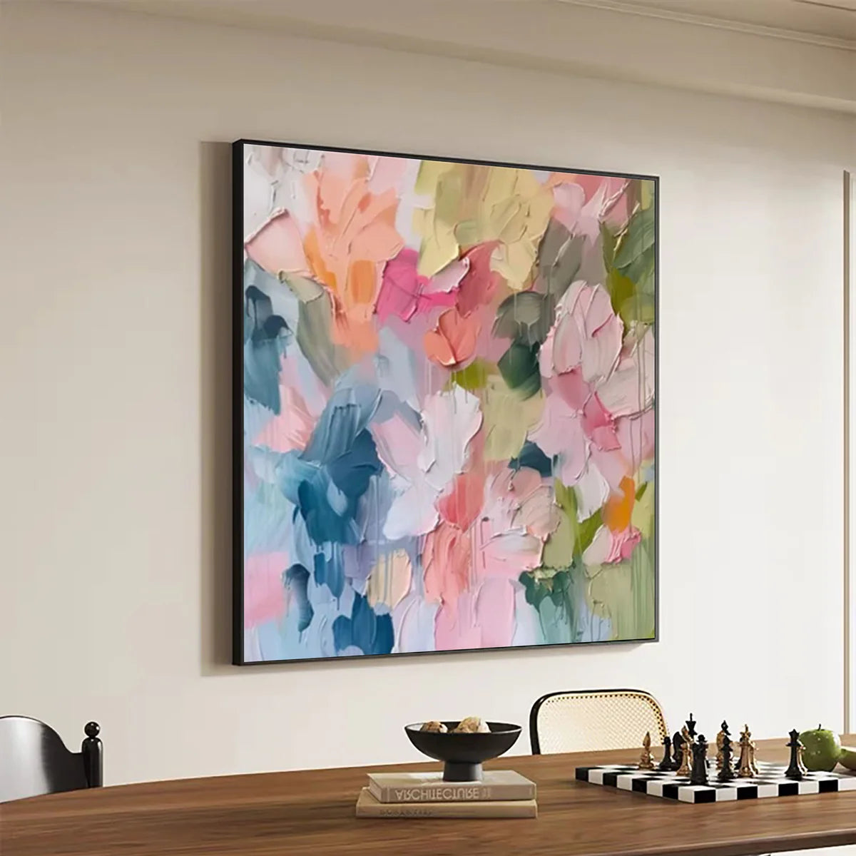 Blossoming Pink Peonies Canvas Art Impressionist Floral Wall Decor #FT 028