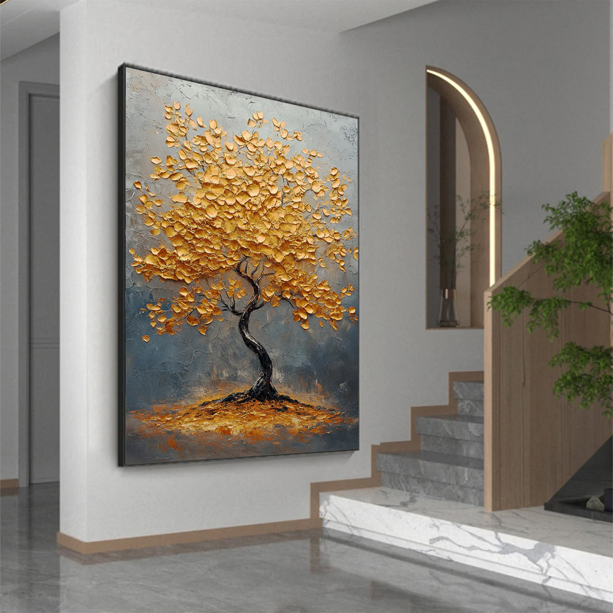 Flower and tree oil painting wall mural, hand-painted abstract artwork FP#004