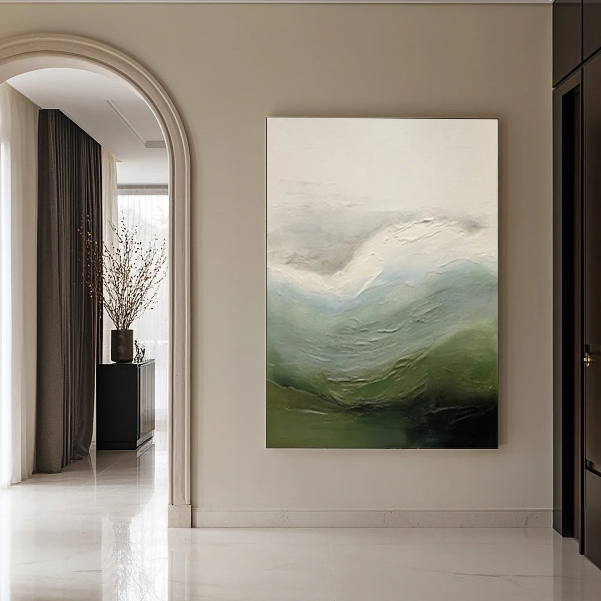 Contemporary Abstract Painting with Textured Hills and Soft Sky #BGA 252