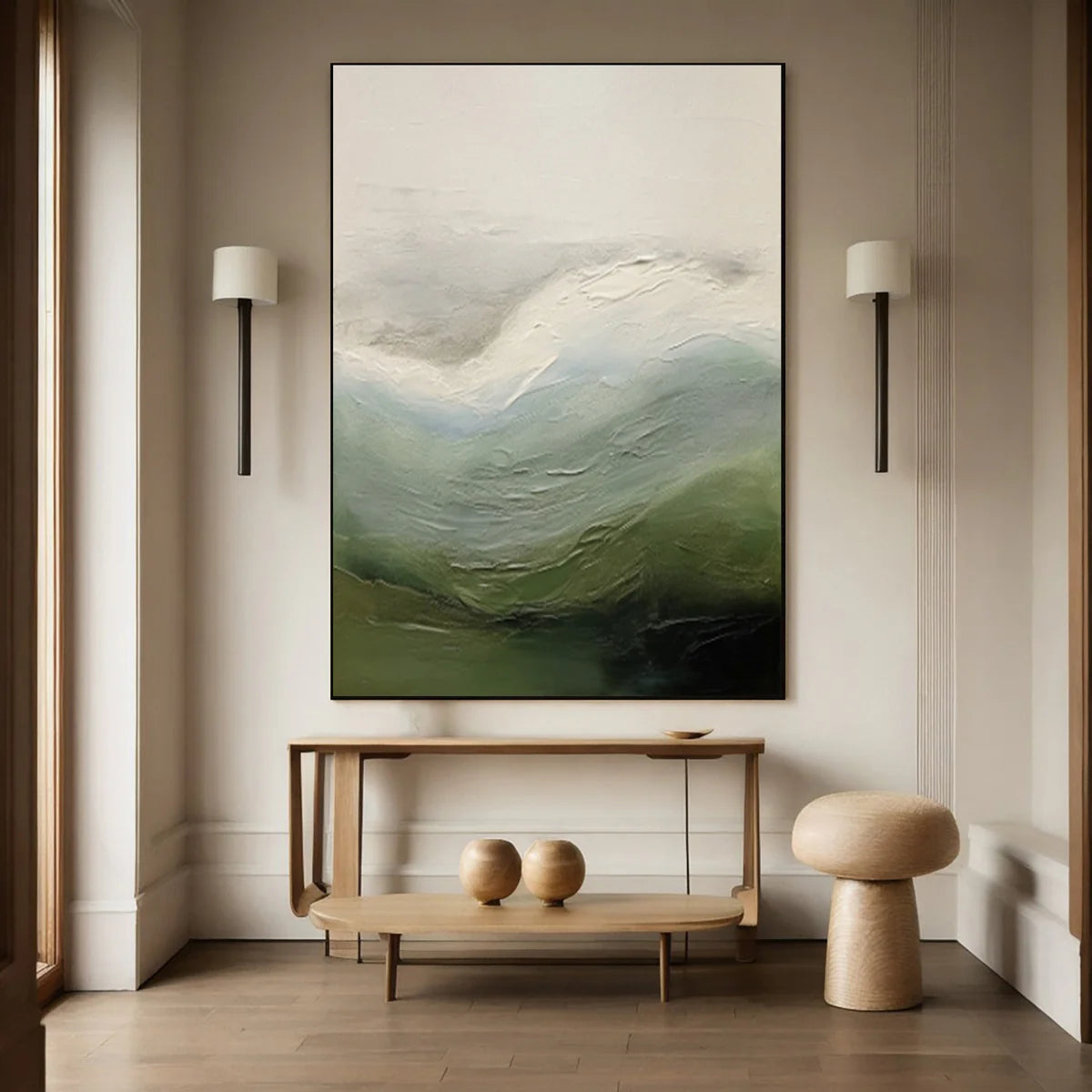 Contemporary Abstract Painting with Textured Hills and Soft Sky #BGA 252