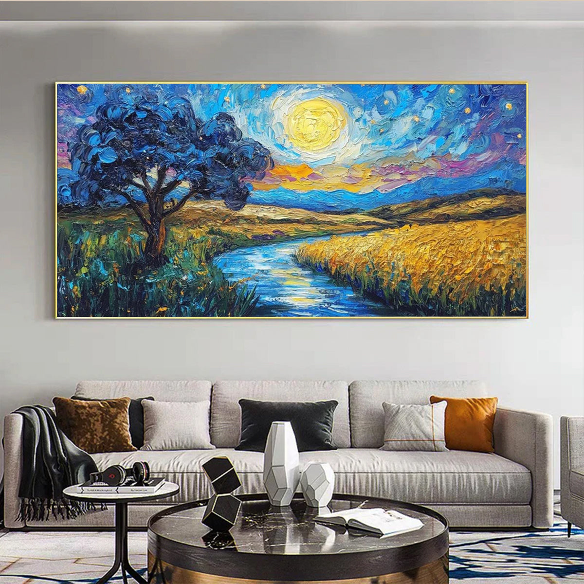 Flower and tree oil painting wall mural, hand-painted abstract artwork FP#003