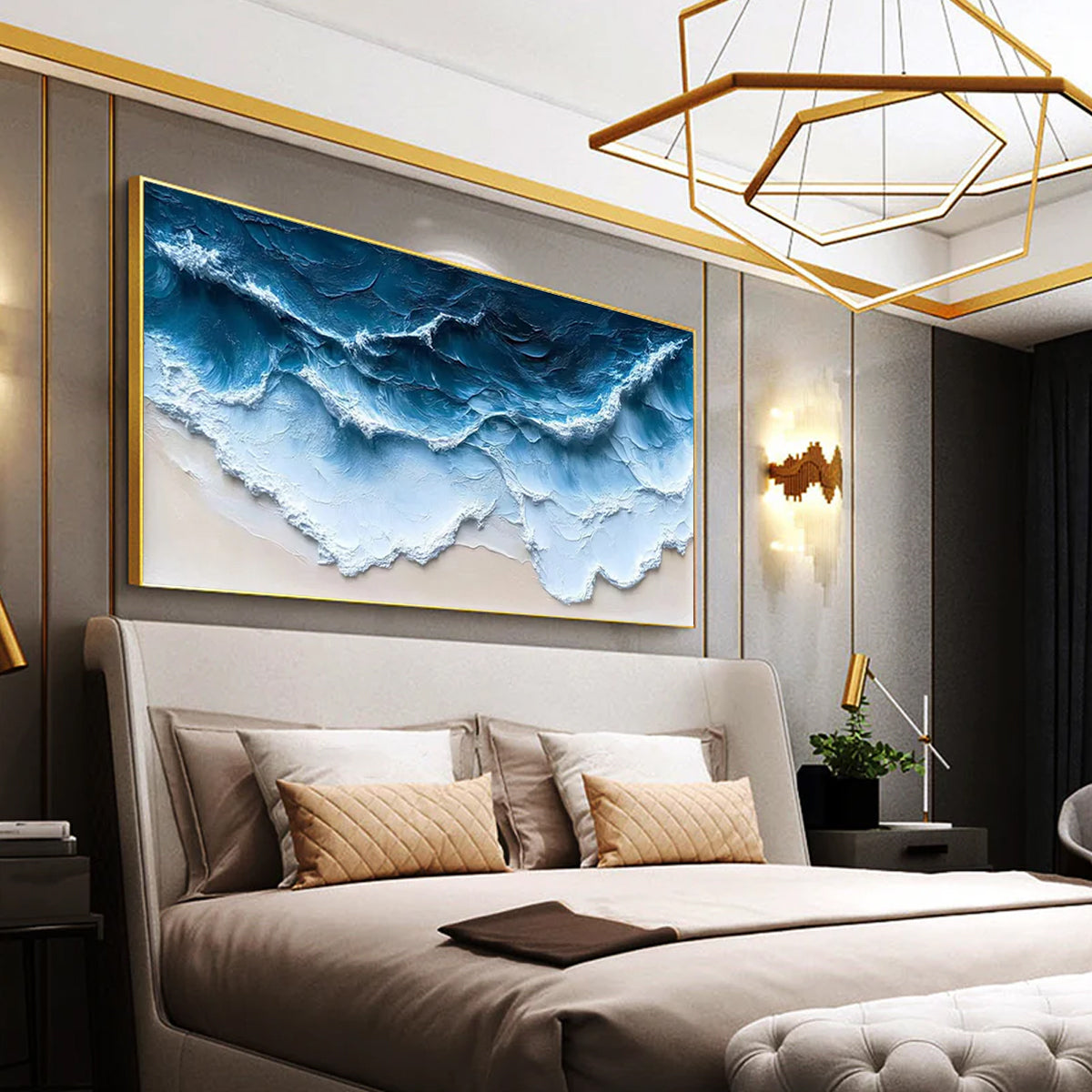 Ocean-themed oil painting wall decoration, hand-painted abstract artwork OP#011