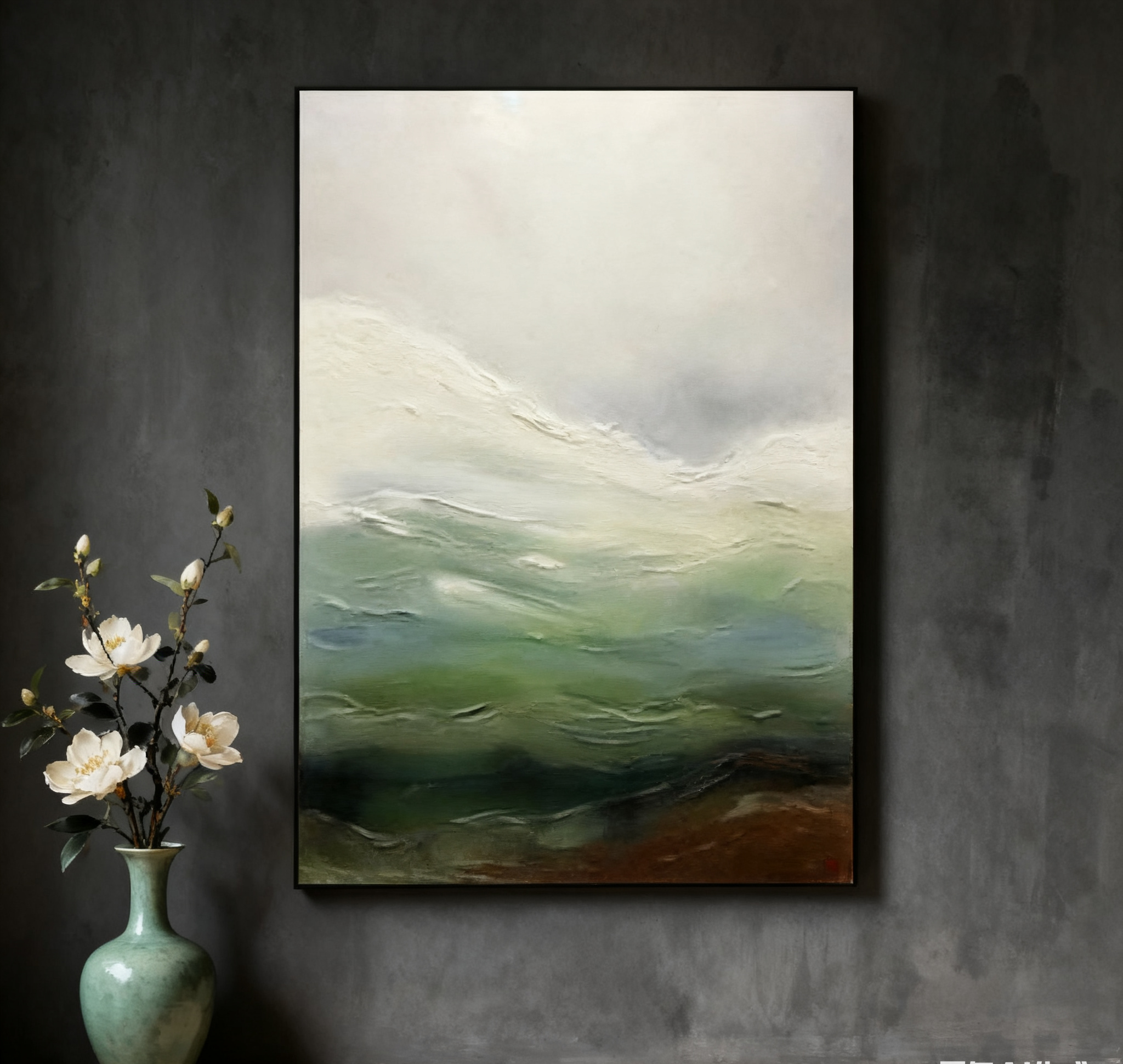 Contemporary Abstract with Blended Greens, Blues, and Whites #BGA 251