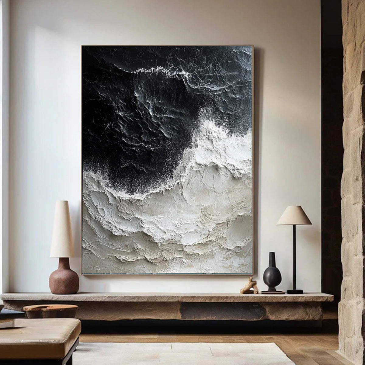 Ocean-themed oil painting wall decoration, hand-painted abstract artwork OP#008