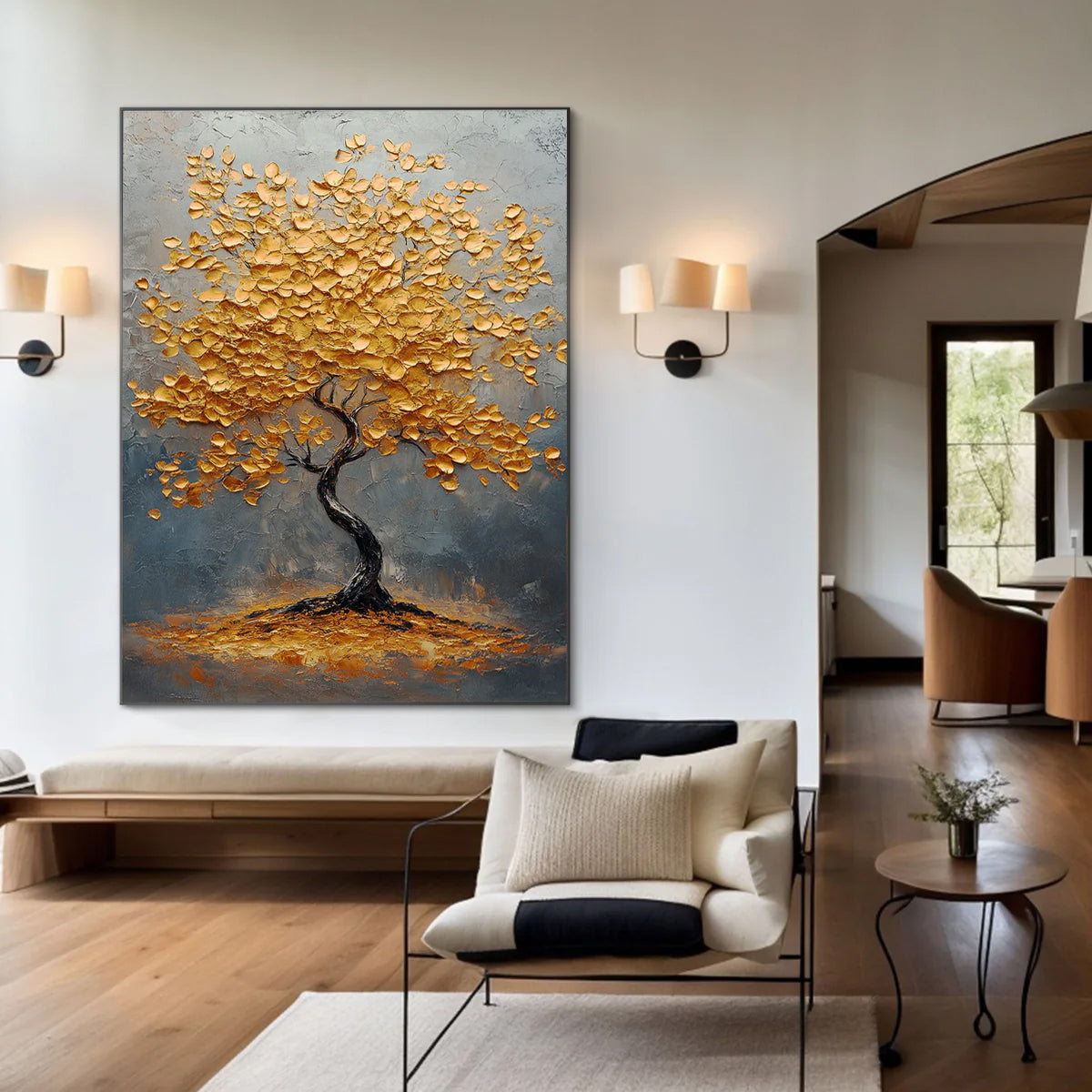 Flower and tree oil painting wall mural, hand-painted abstract artwork FP#004