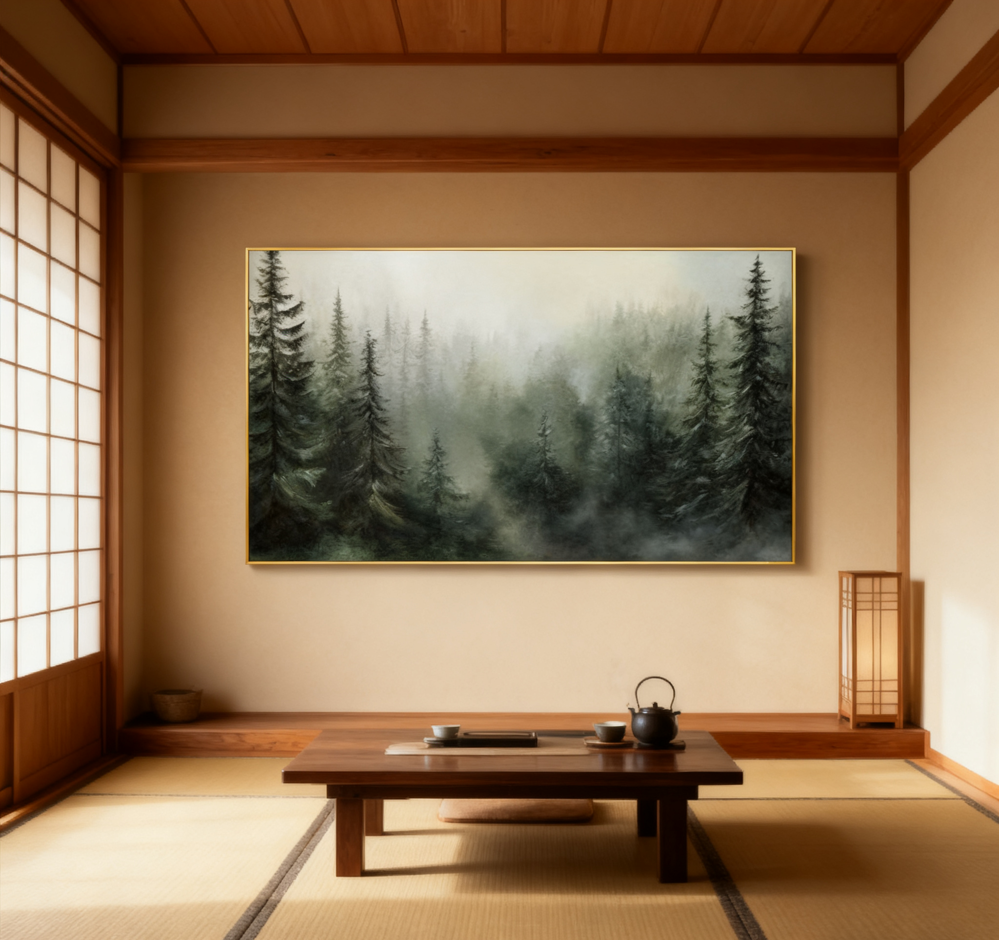 Modern Forest Wall Art Misty Pine Trees Oil Painting for Home Decor #FT 014