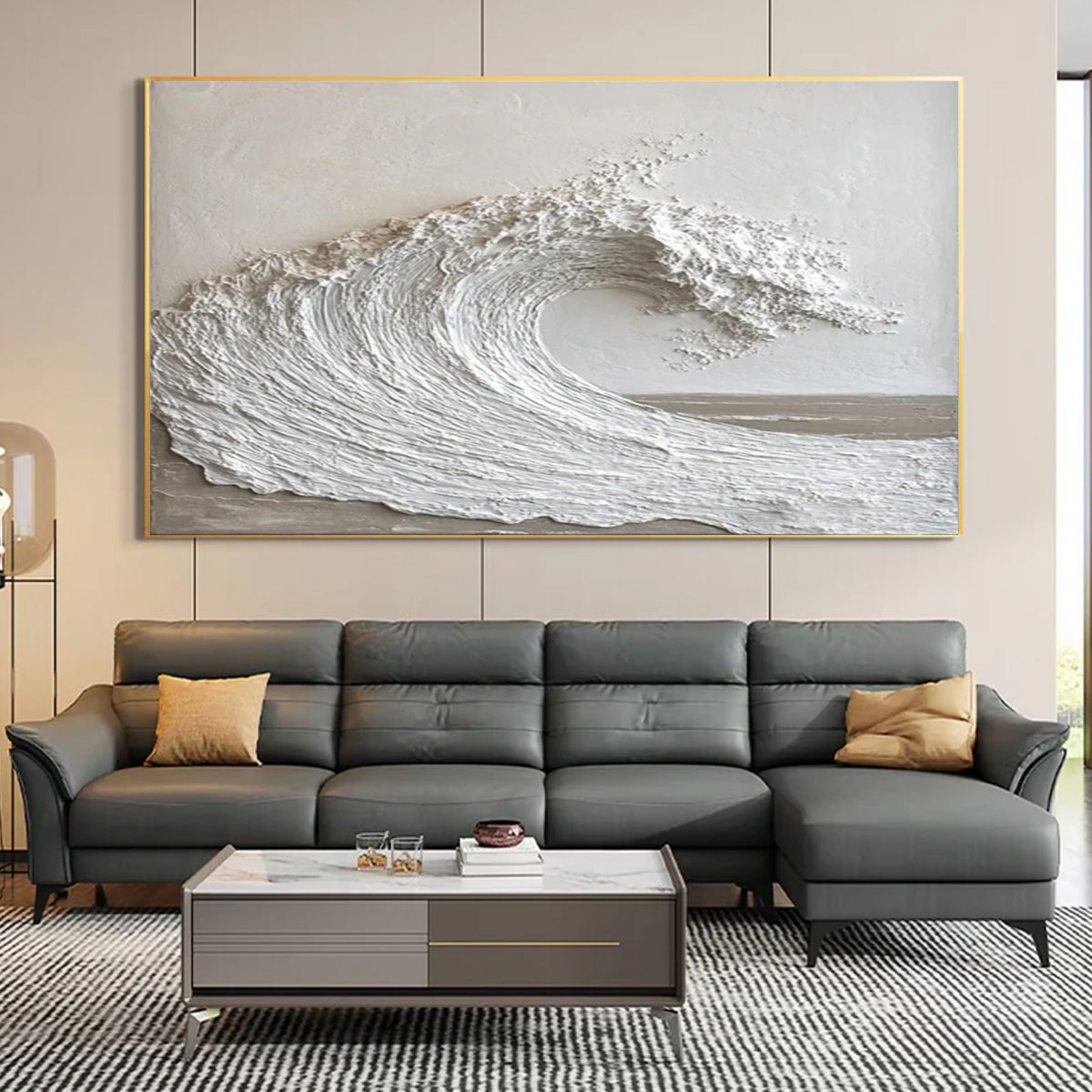 Ocean-themed oil painting wall decoration, hand-painted abstract artwork OP#009