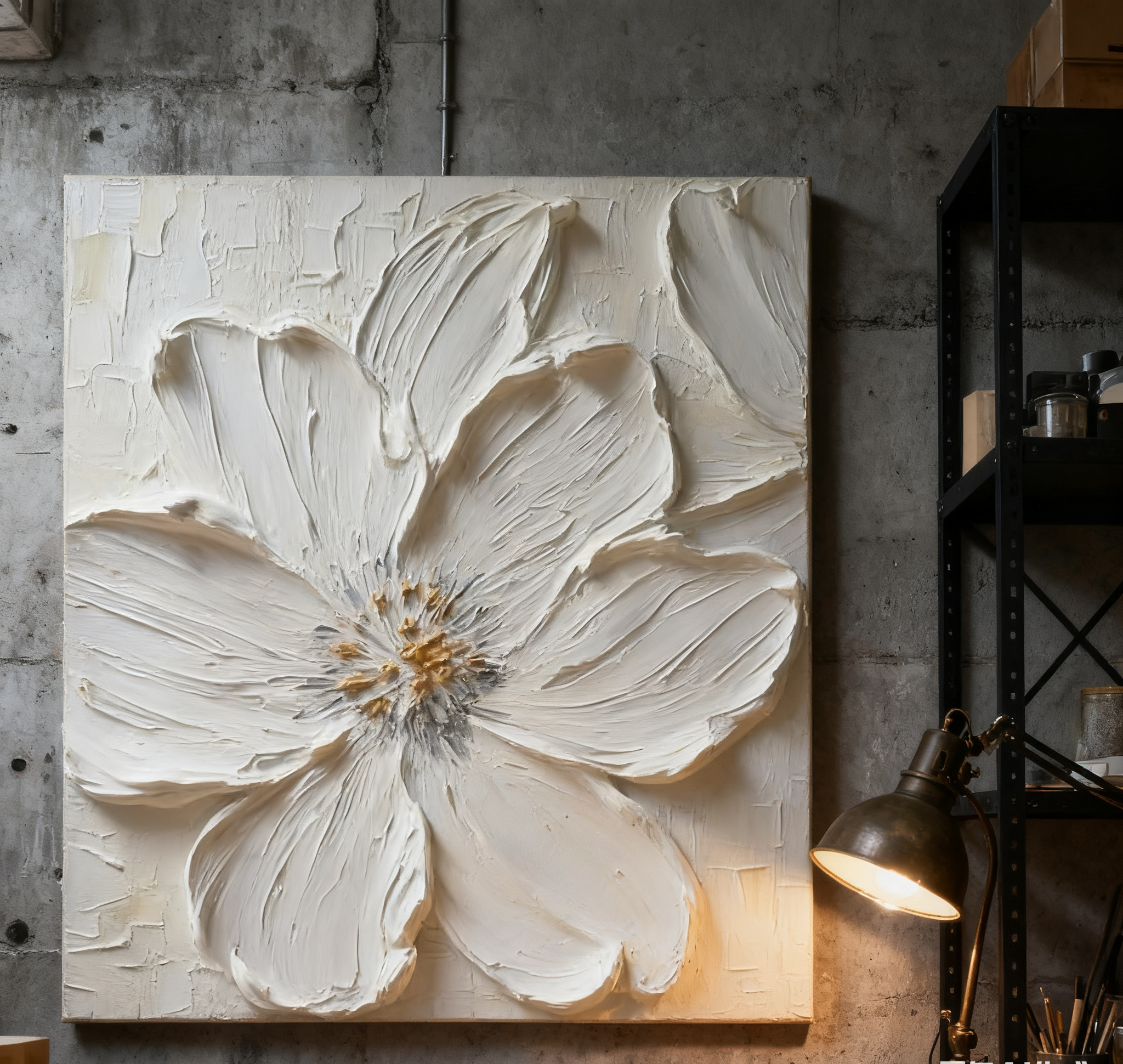 Textured White Blossom Canvas Art Luxurious Floral Wall Decor #FT 029