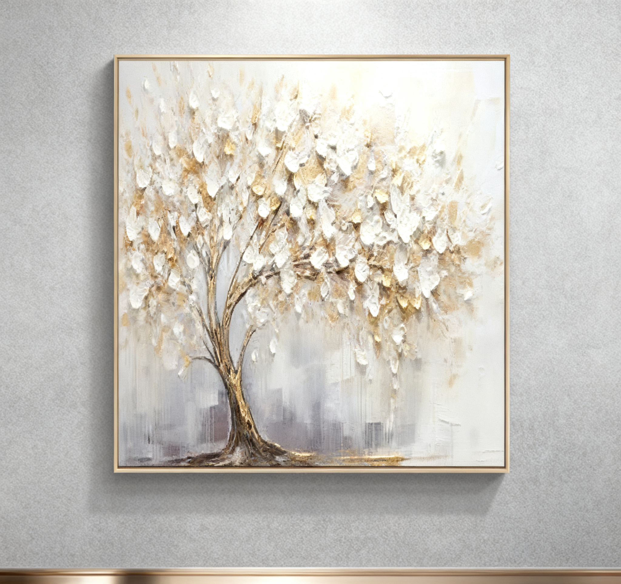 Golden Harmony Textured Tree Canvas for Elegant Bedroom Decor #FT 042