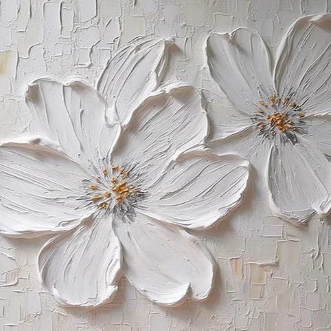 Textured White Blossom Canvas Art Luxurious Floral Wall Decor #FT 029