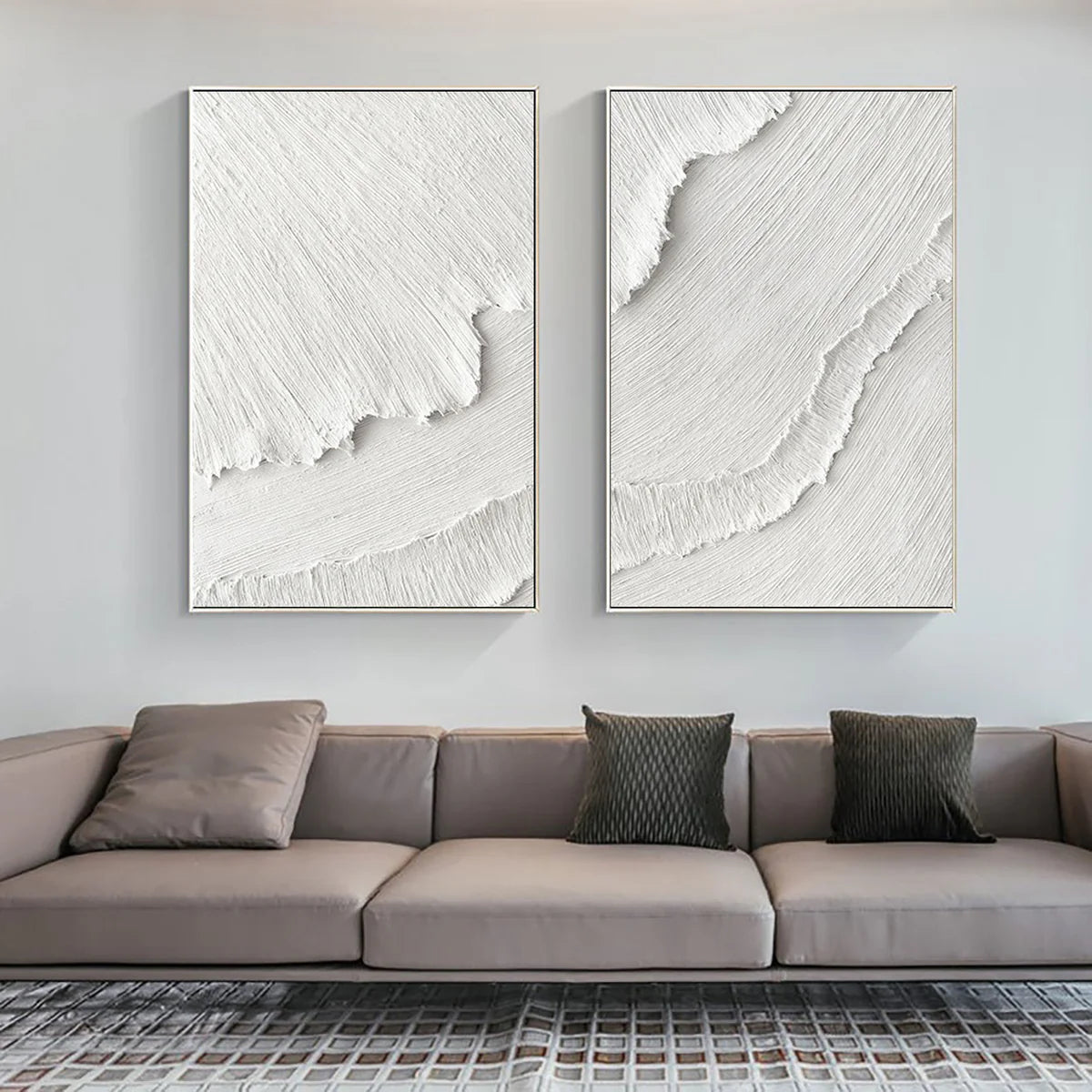White Plaster 3D Textured Minimalist Abstract Art on Canvas  Handcrafted Monochrome Wall Decor SET OF 2 #CXA 015