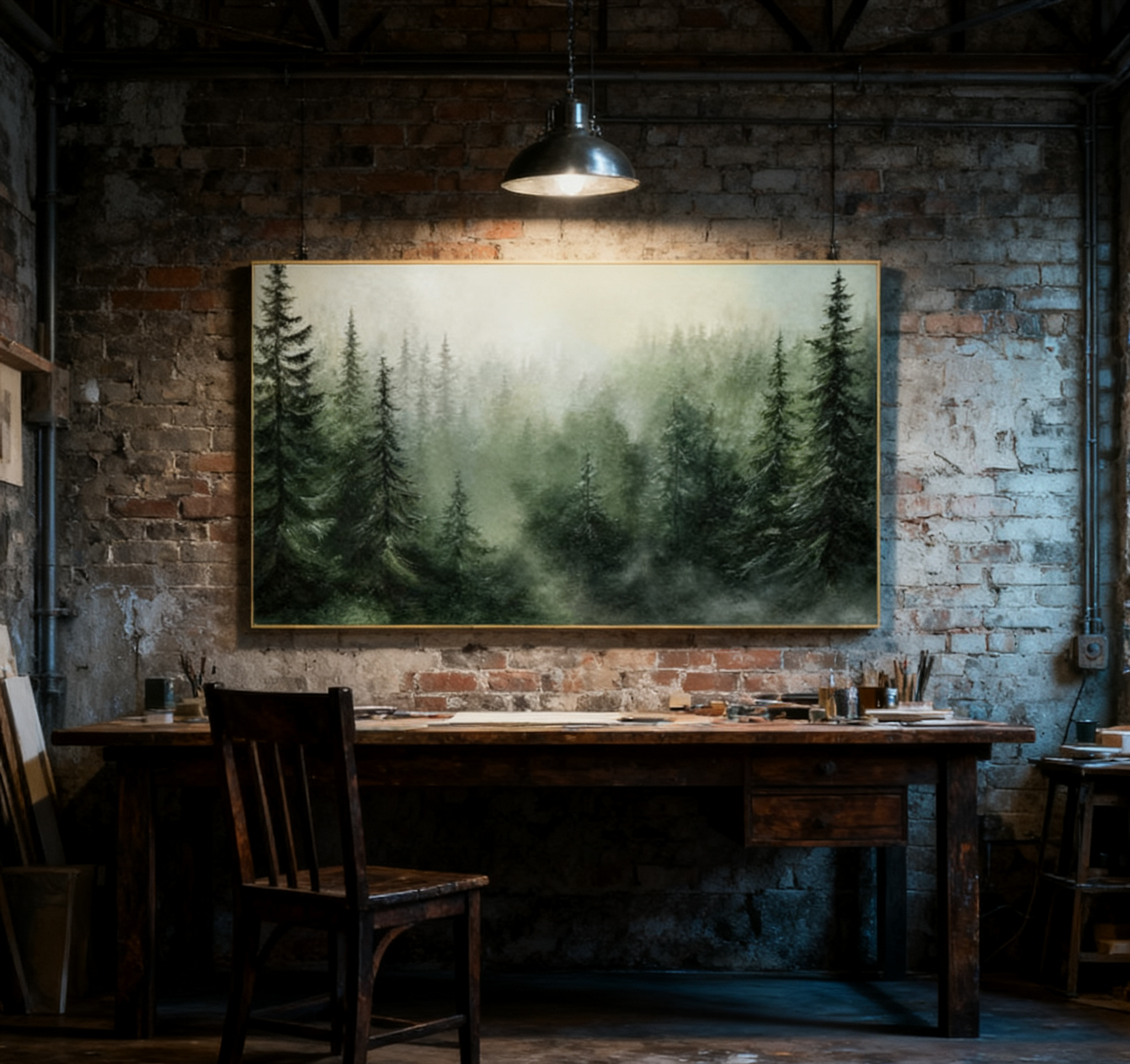 Modern Forest Wall Art Misty Pine Trees Oil Painting for Home Decor #FT 014