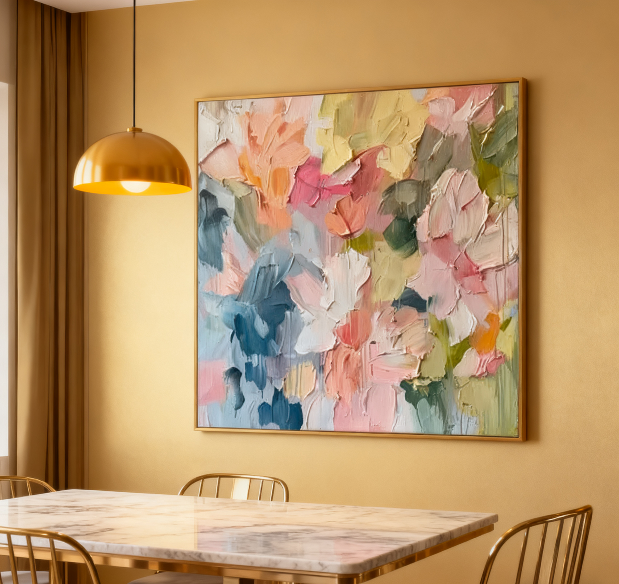 Blossoming Pink Peonies Canvas Art Impressionist Floral Wall Decor #FT 028