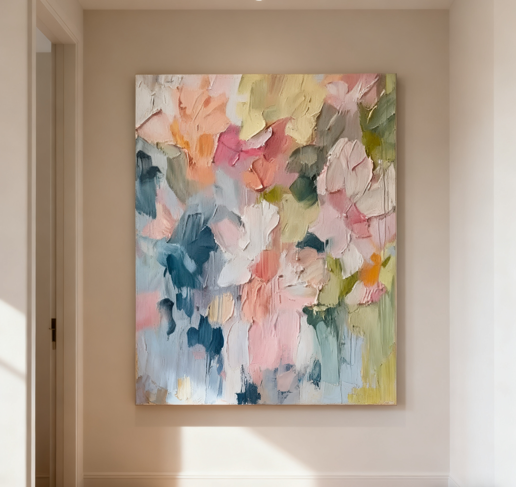 Blossoming Pink Peonies Canvas Art Impressionist Floral Wall Decor #FT 028